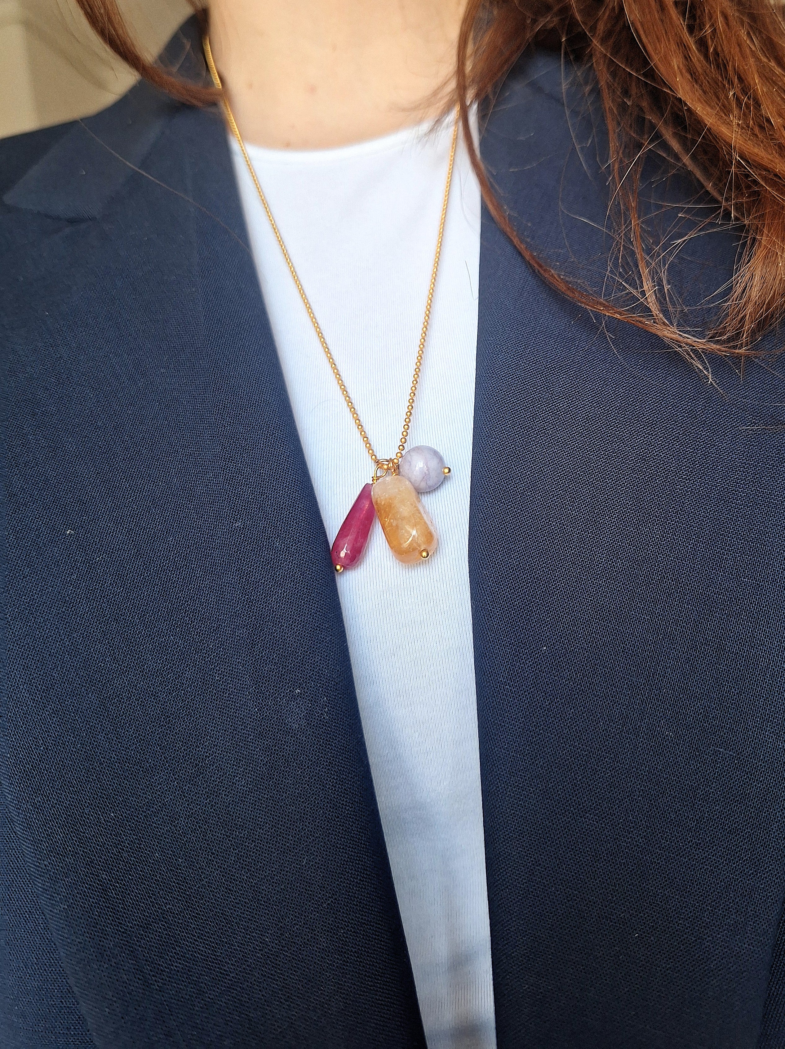 Collana a pallini - citrina, agata fouxia e giada viola