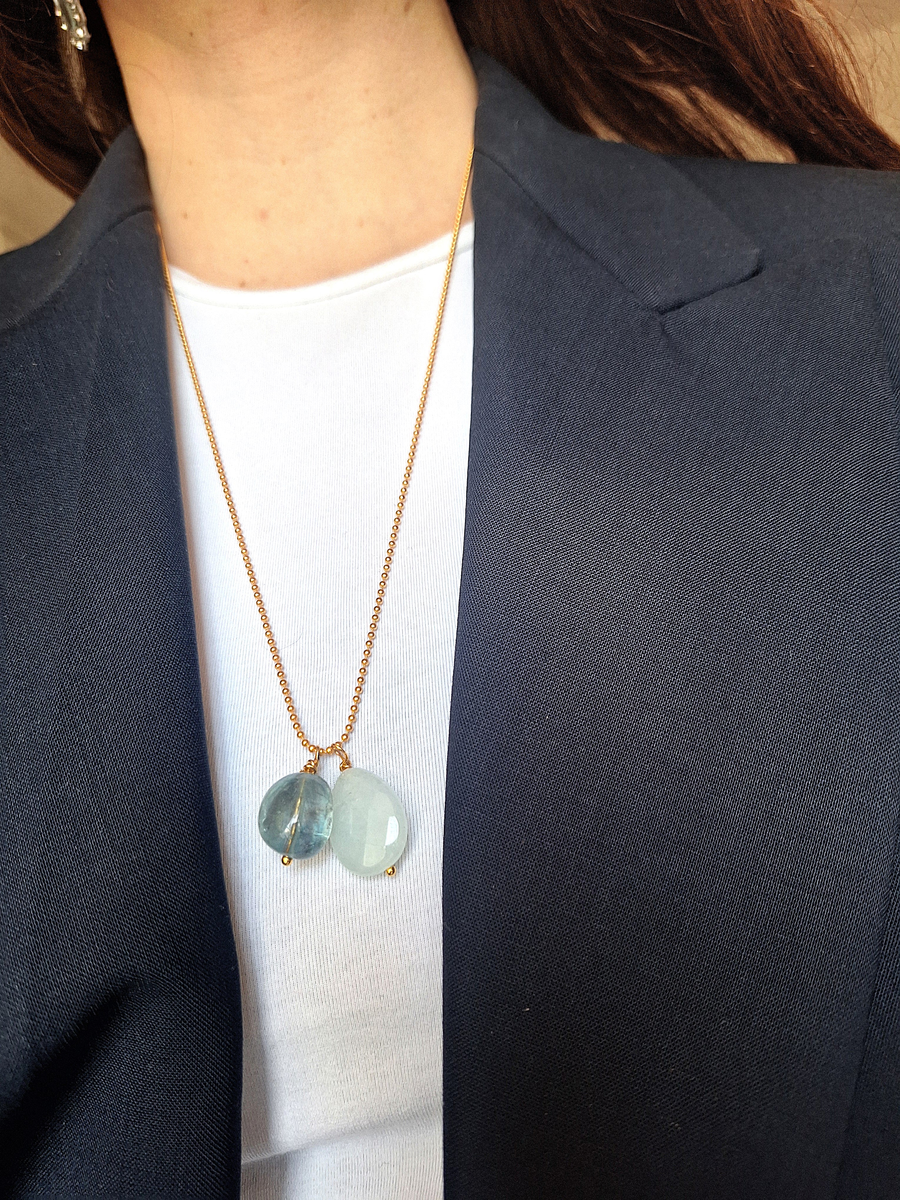 Collana a pallini - fluorite e quarzo azzurro