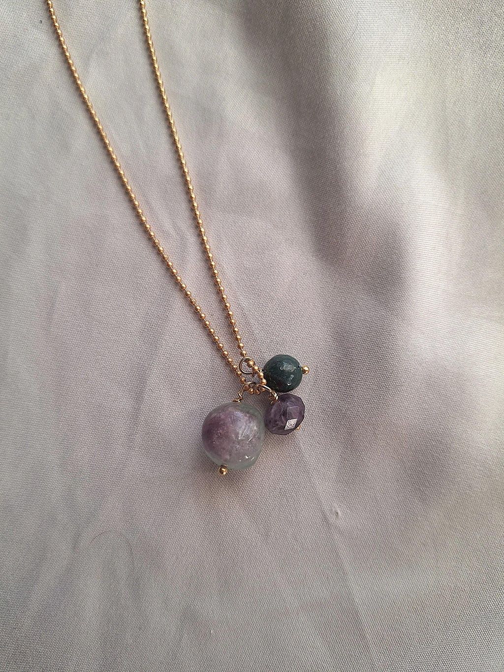 Collana a pallini - fluorite, ametista e agata indiana