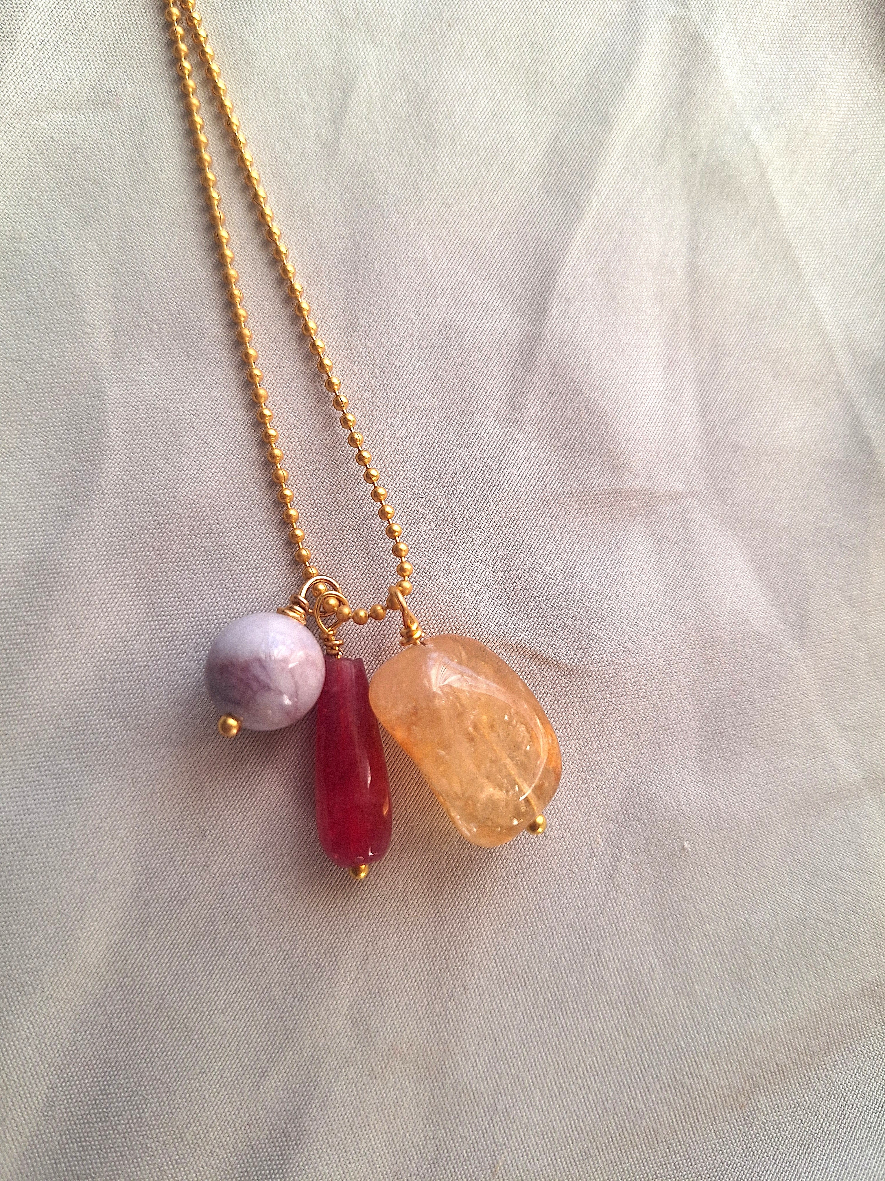 Collana a pallini - citrina, agata fouxia e giada viola