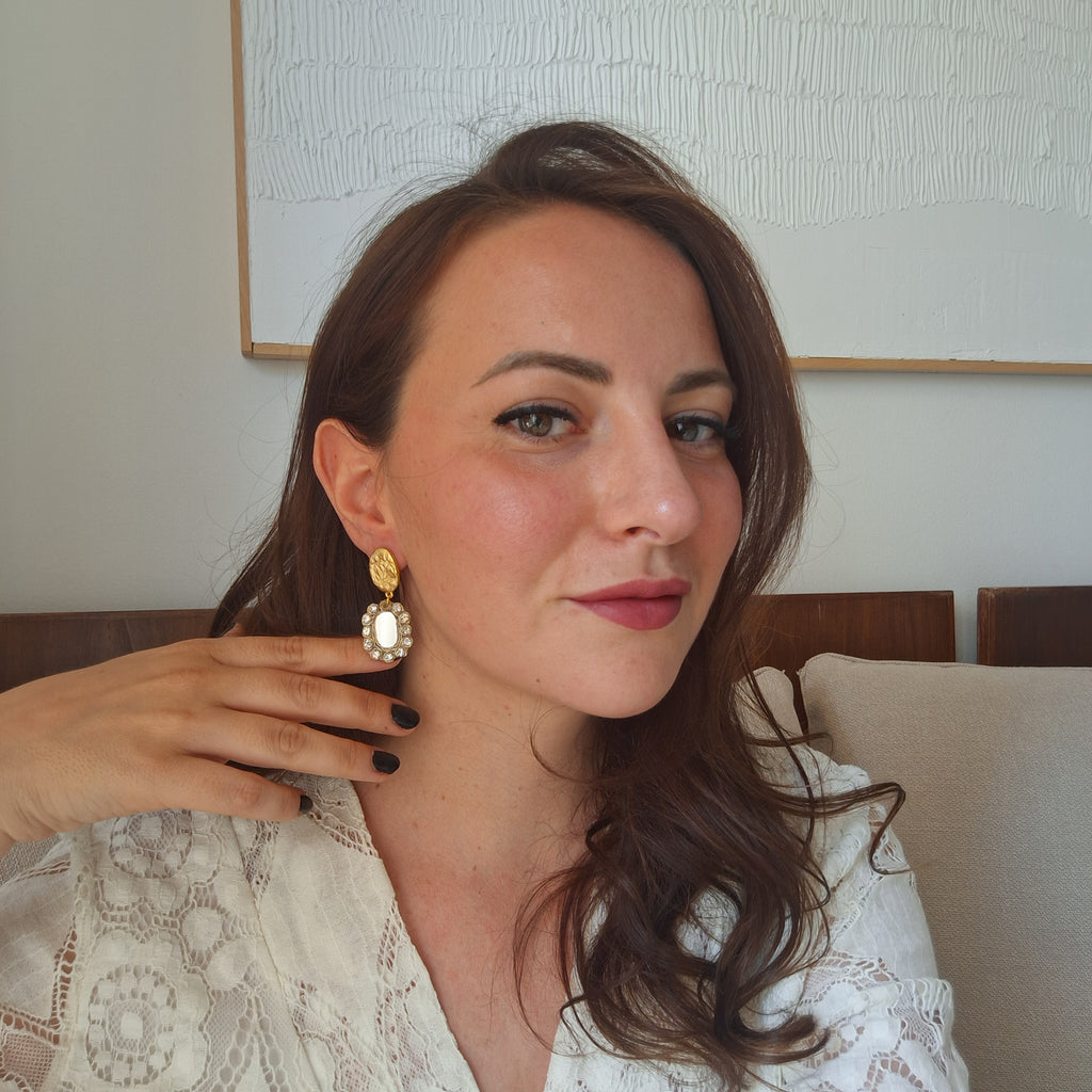 Orecchini Delhi - ovali e strass oro pendente