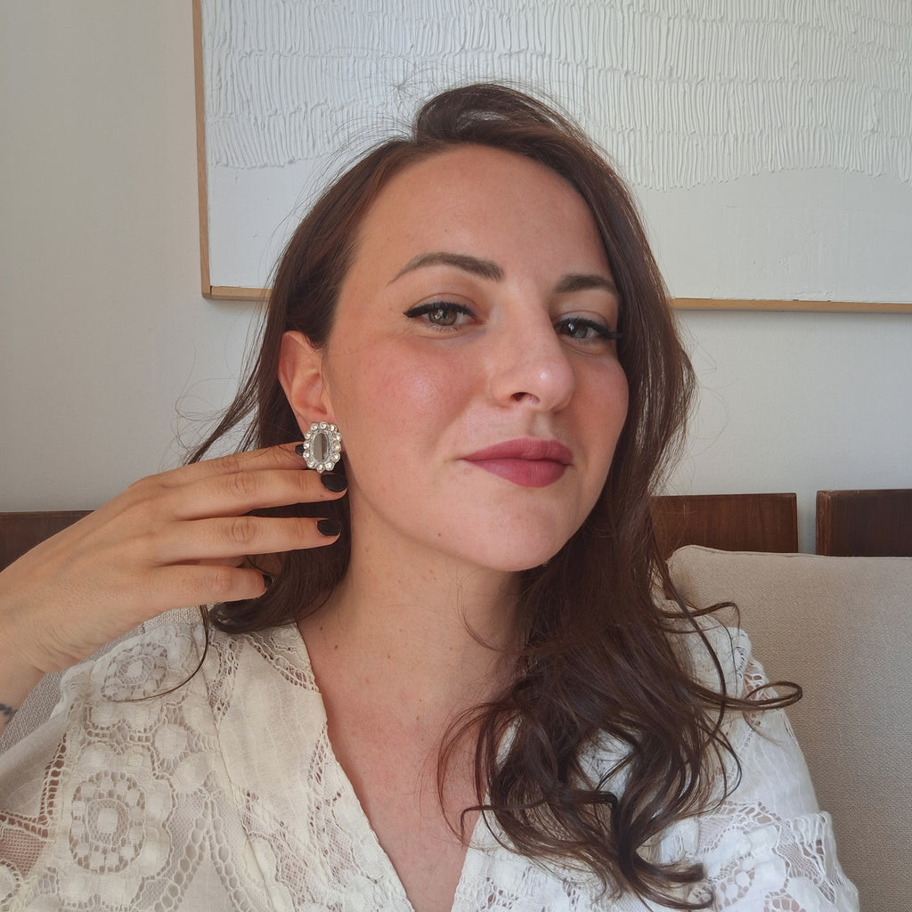 Orecchini Delhi - ovali e strass argento singolo
