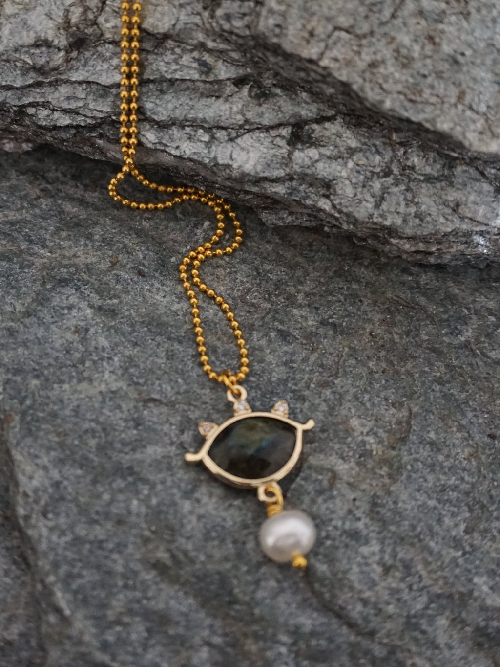 Collana MARRAKECH - ciondolo occhio piccolo labradorite e perla