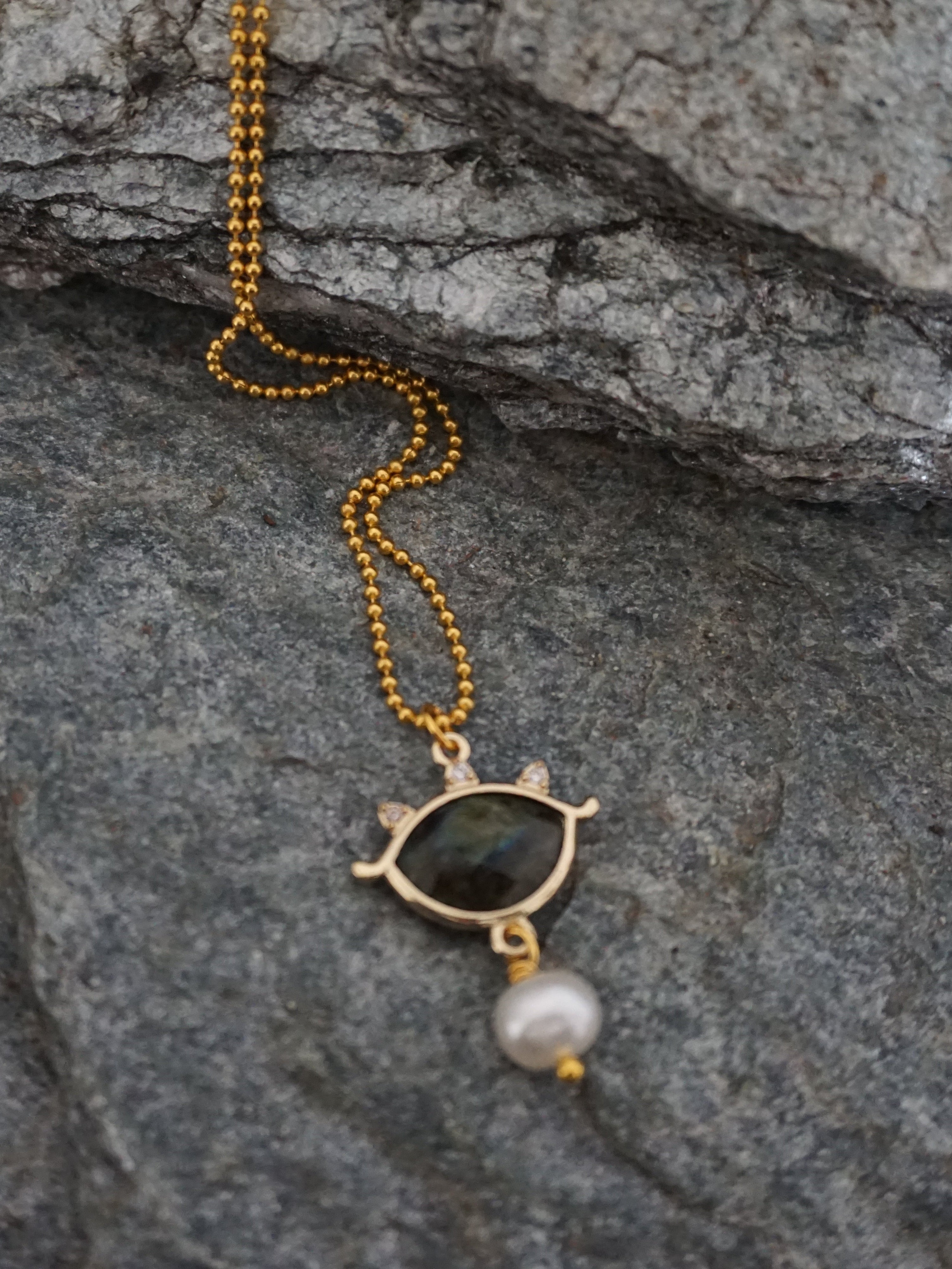 Collana MARRAKECH - ciondolo occhio piccolo labradorite e perla