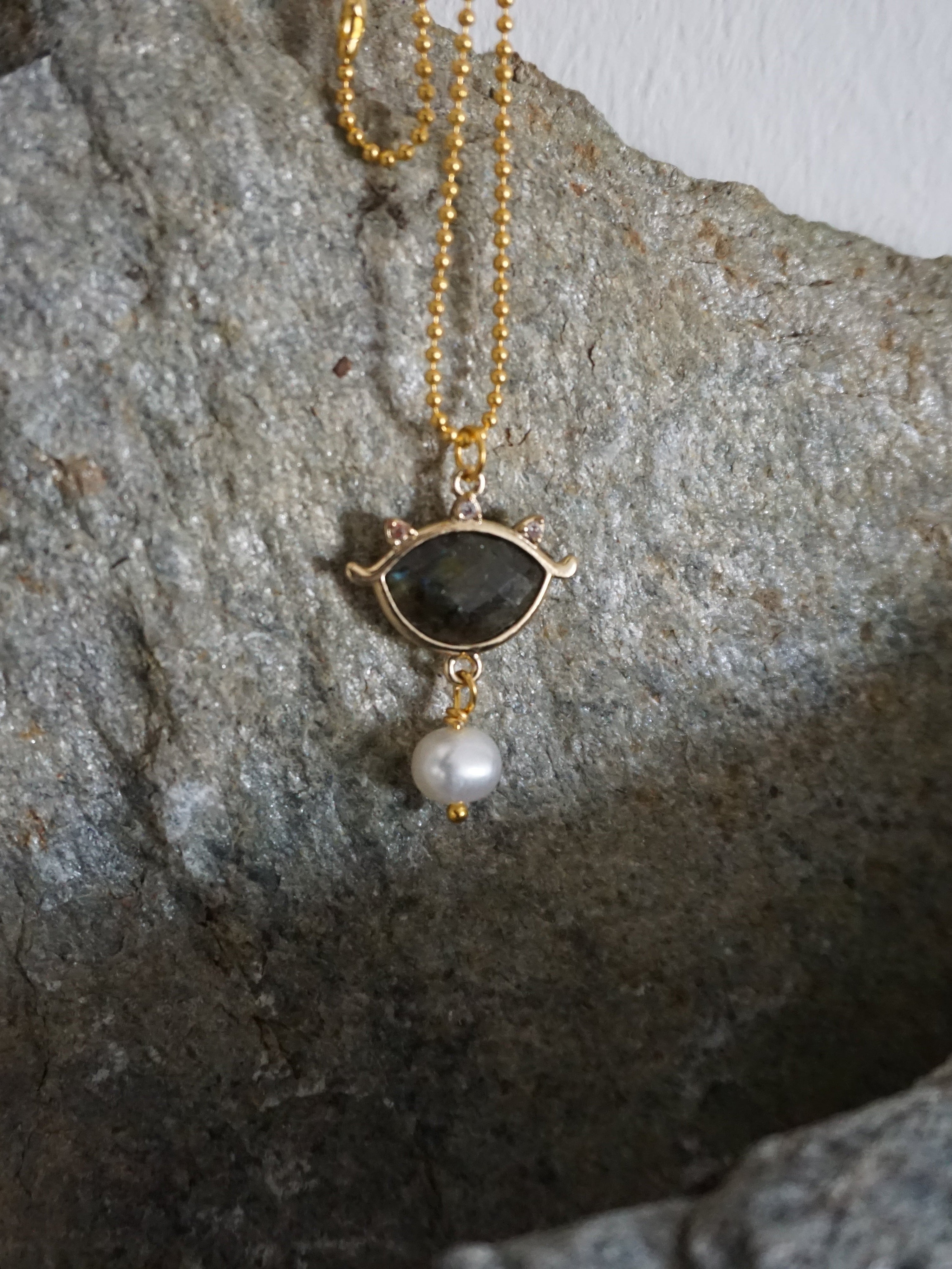Collana MARRAKECH - ciondolo occhio piccolo labradorite e perla