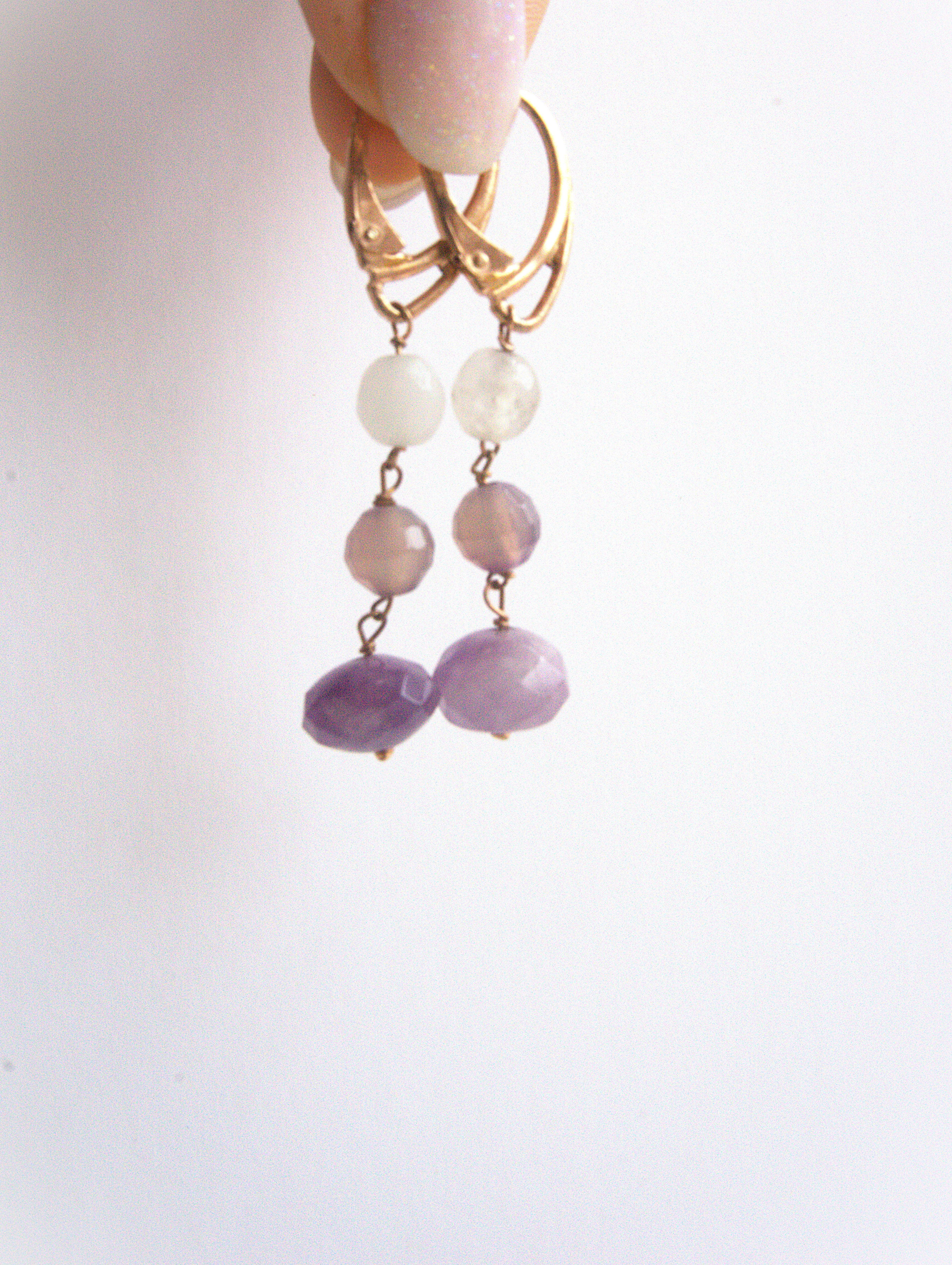 Orecchini rosario - kunzite e granito