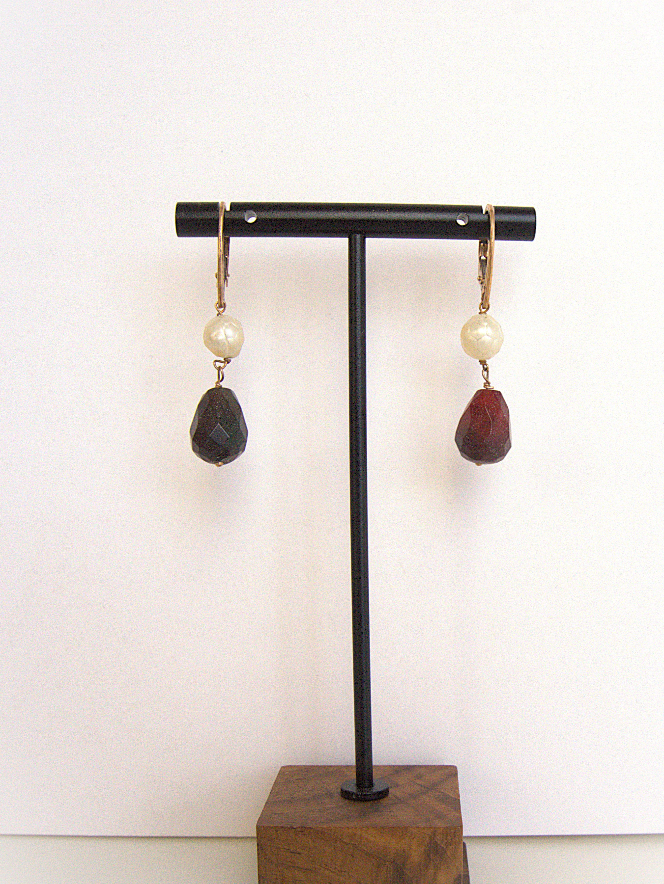 Orecchini rosario - perla di fiume e tormalina