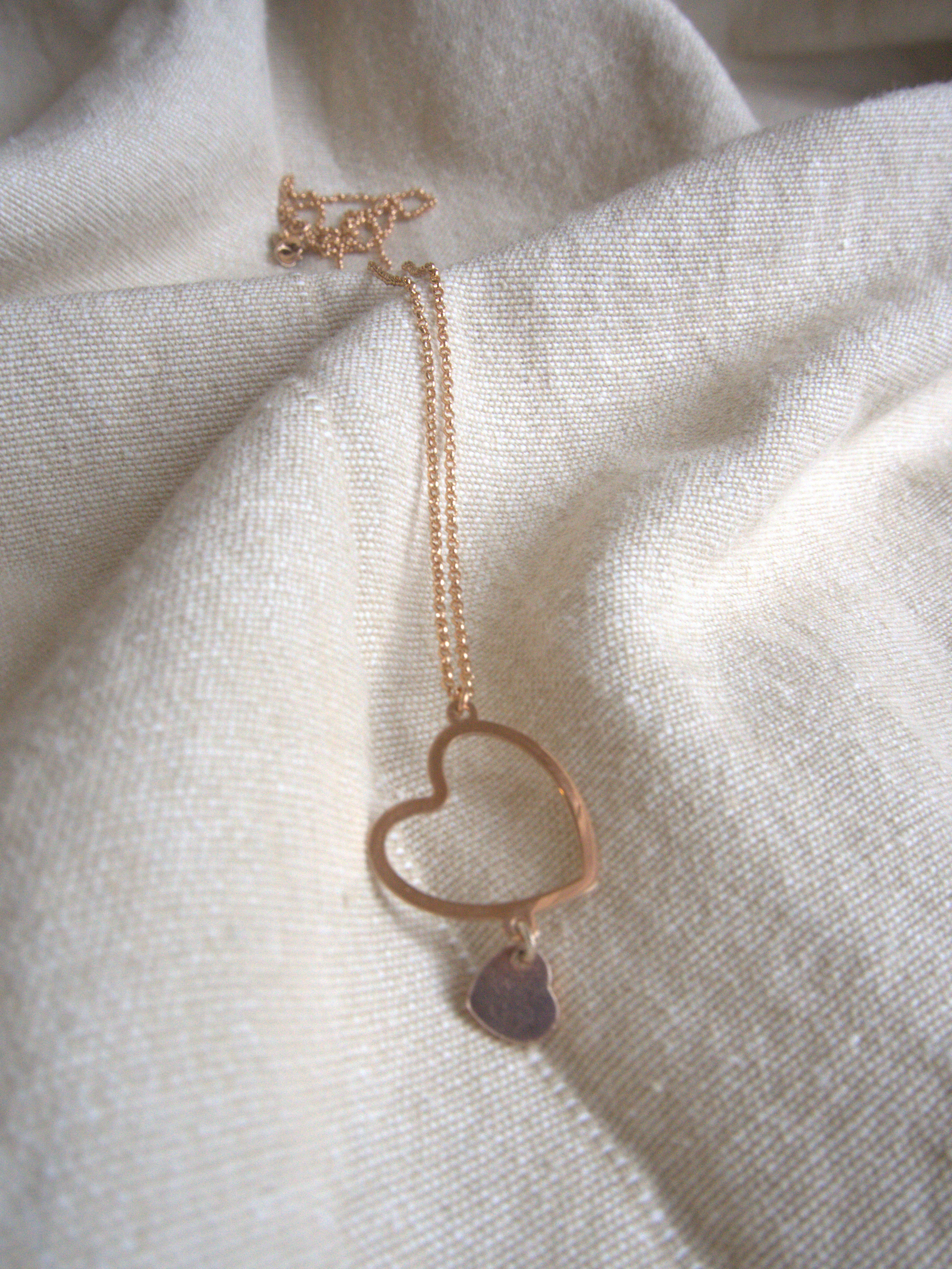 Collana con doppio cuore irregolare - oro rosa