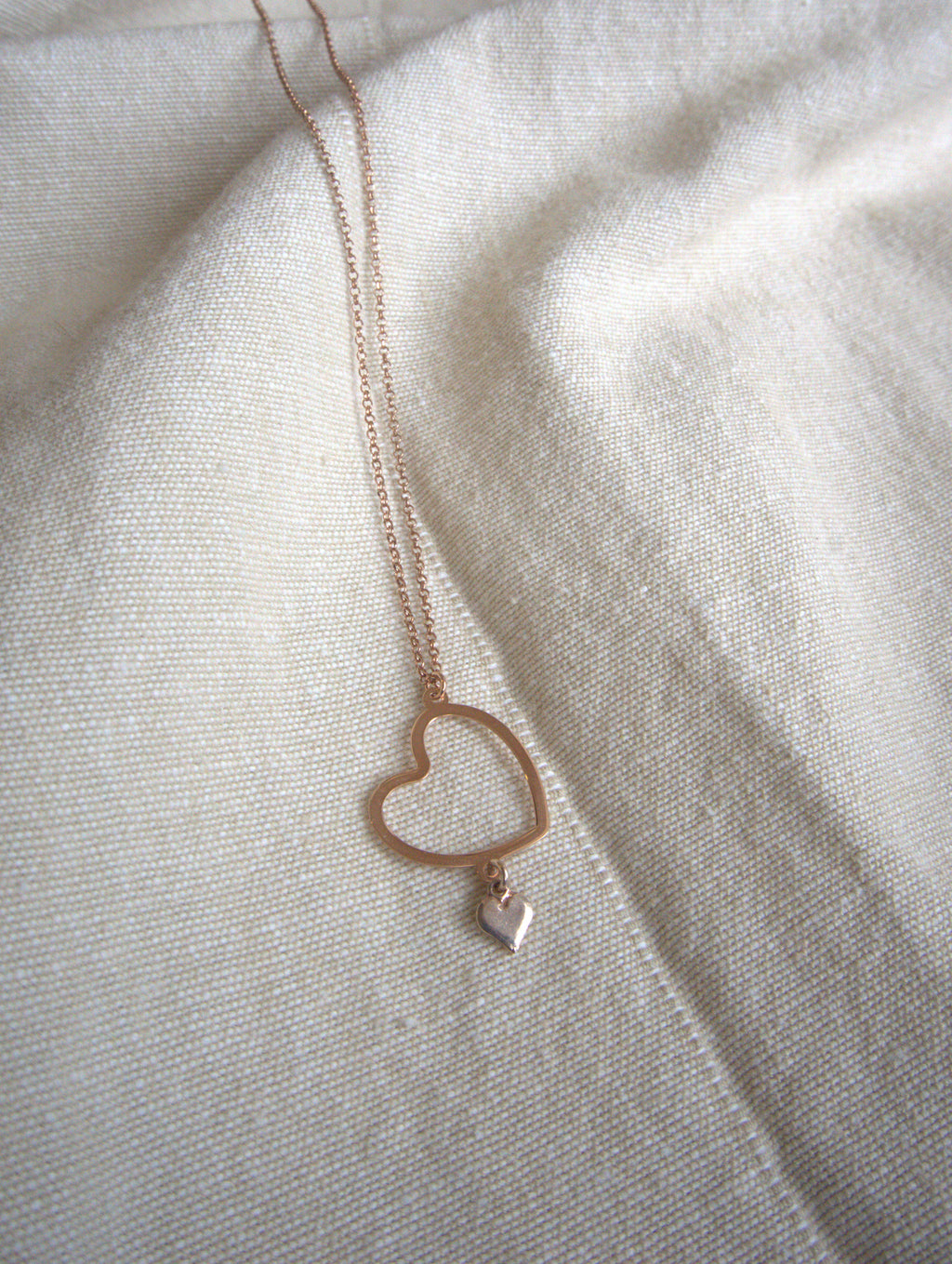 Collana con doppio cuore regolare - oro rosa