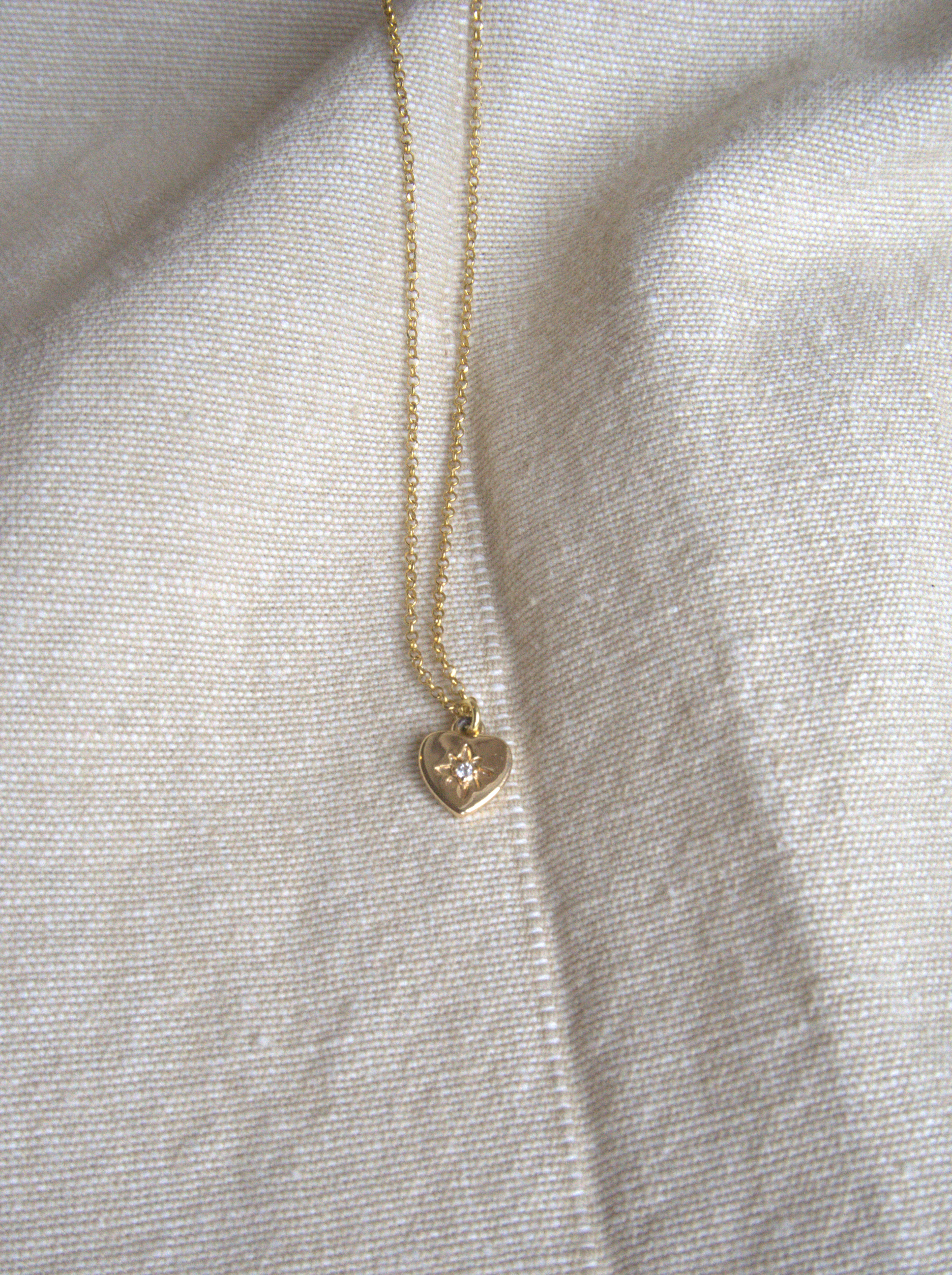 Collana con cuore e zircone trasparente - oro giallo