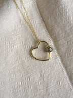 Collana con maxi cuore e zirconi neri - oro giallo