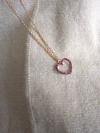 Collana con cuore medio e zirconi rossi - oro rosa