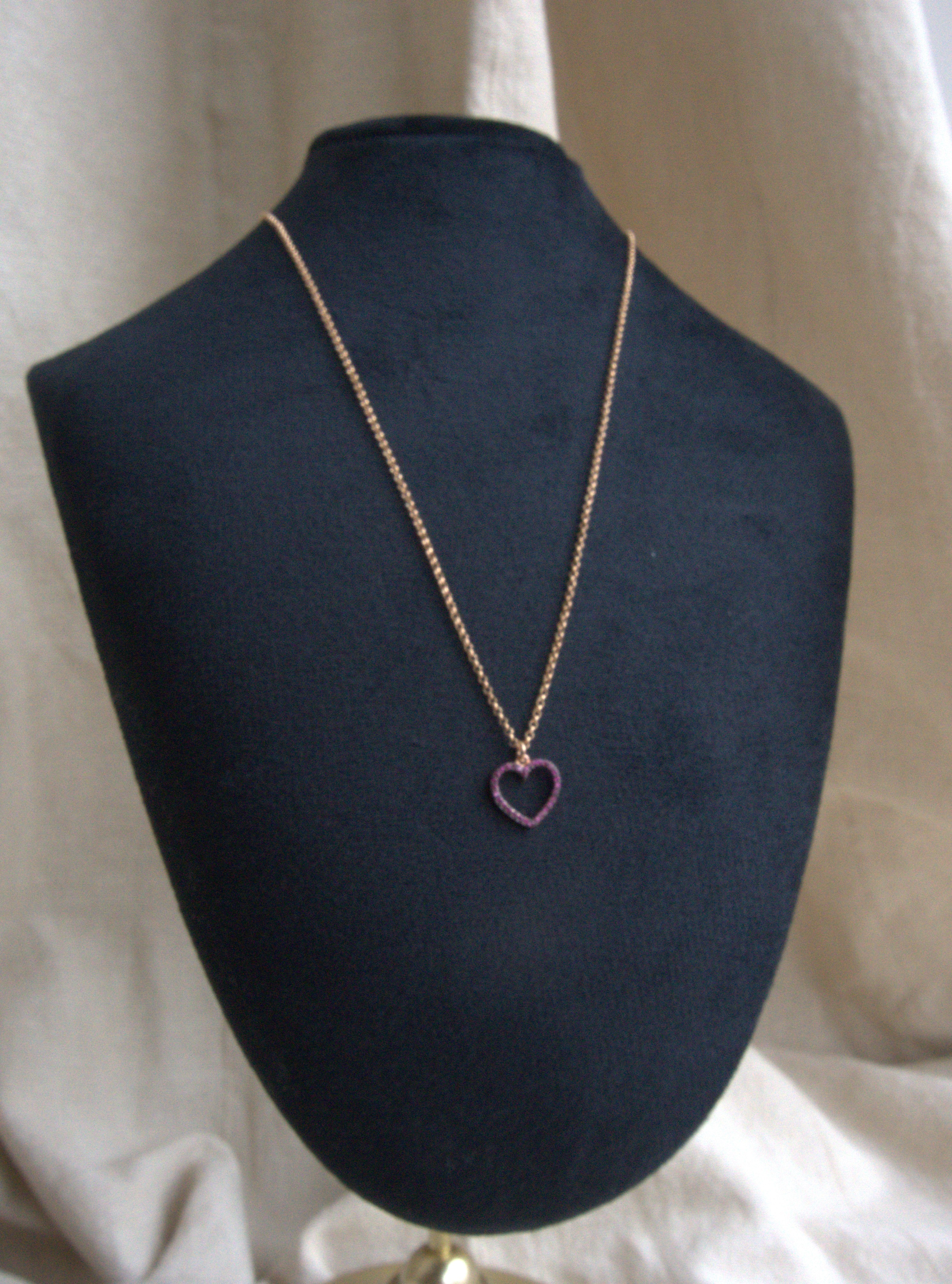 Collana con cuore medio e zirconi rossi - oro rosa