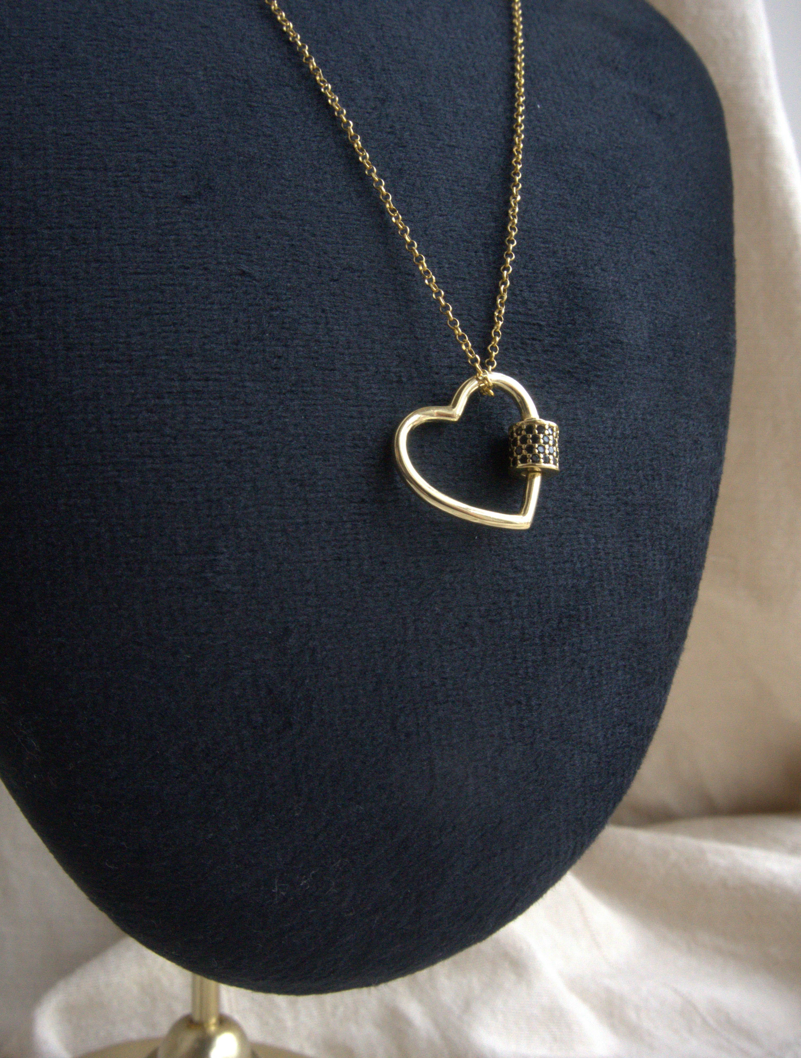 Collana con maxi cuore e zirconi neri - oro giallo