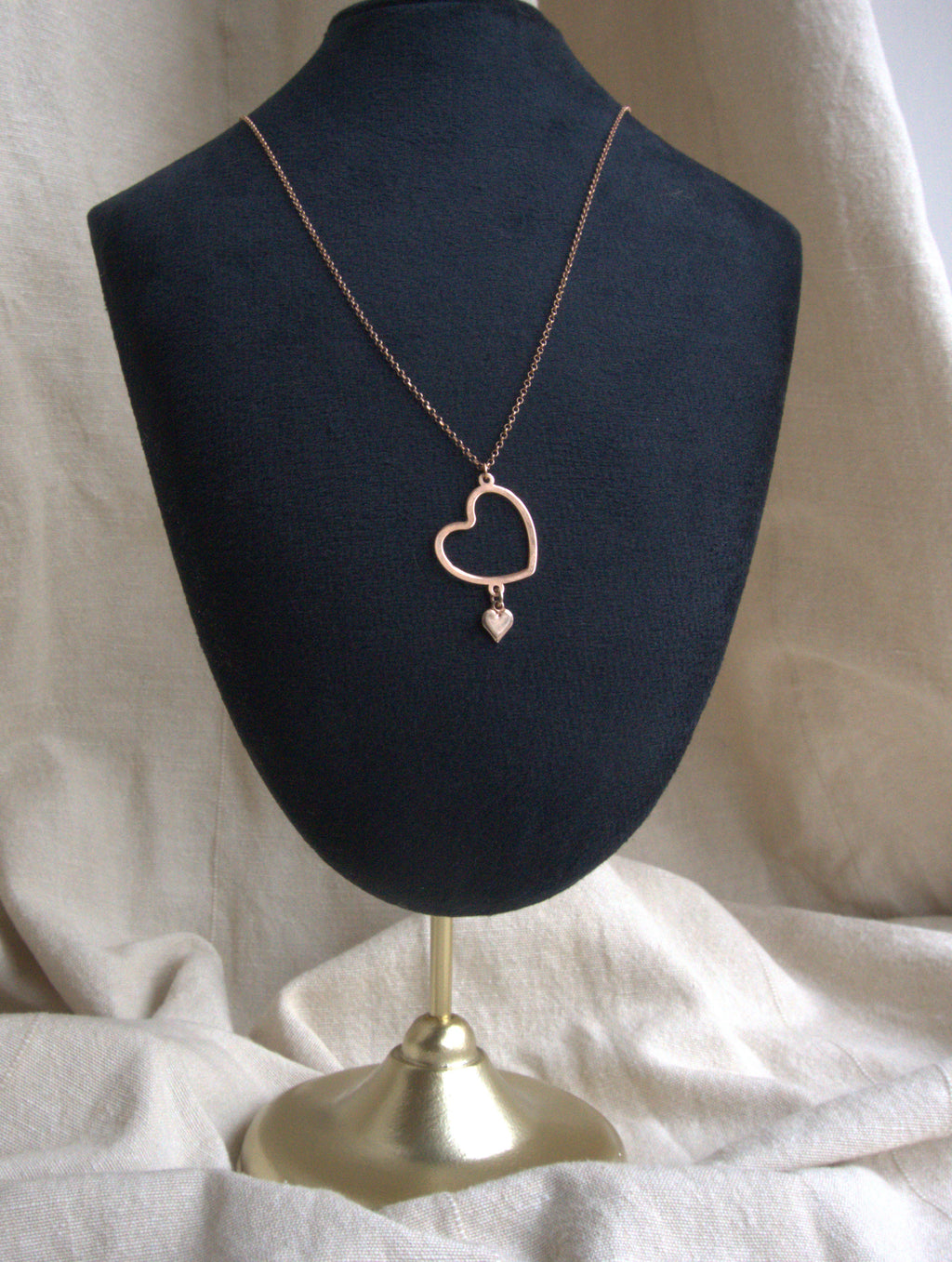 Collana con doppio cuore regolare - oro rosa