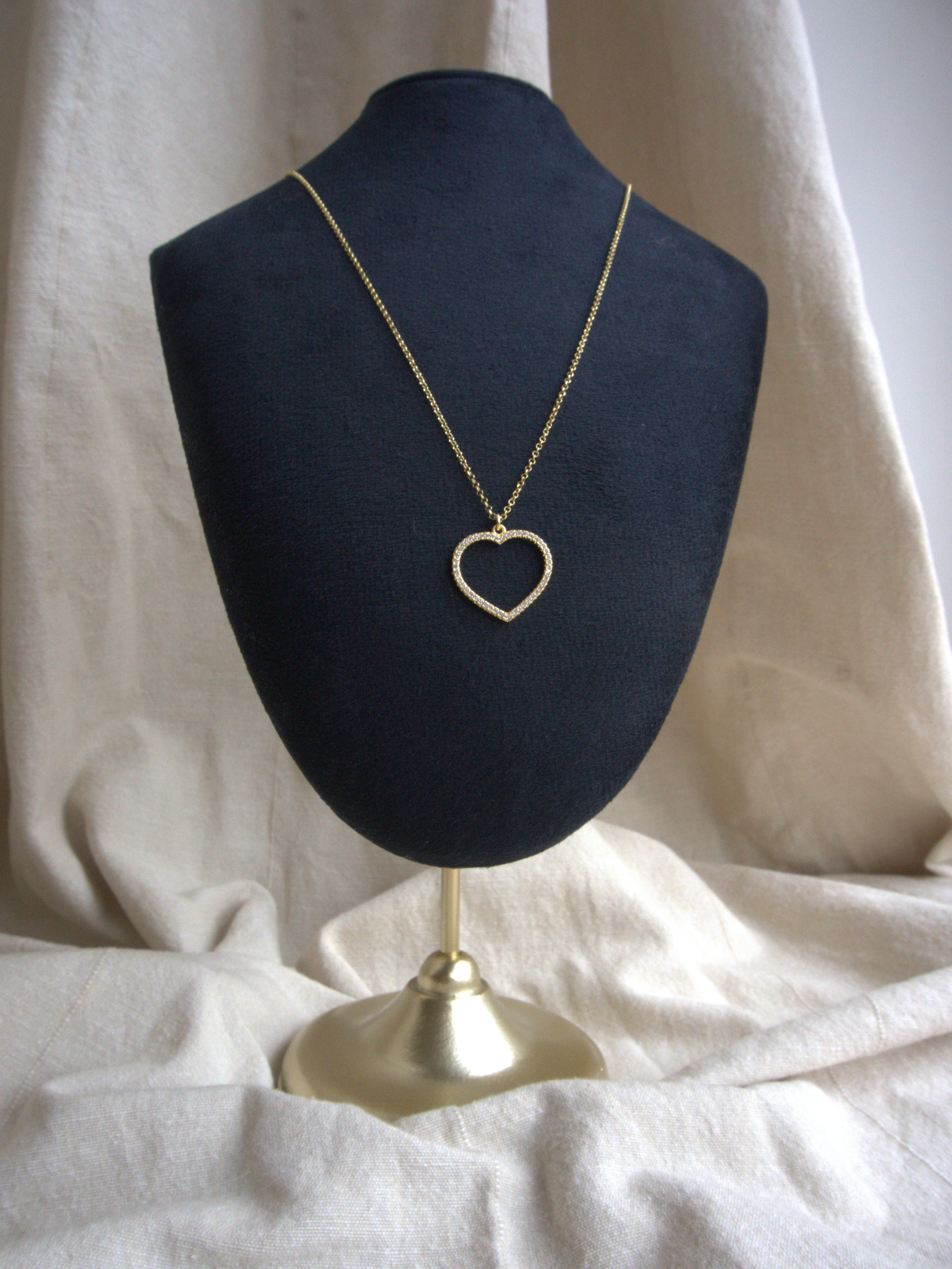 Collana con cuore grande e zirconi trasparenti - oro giallo