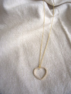 Collana con cuore grande e zirconi trasparenti - oro giallo