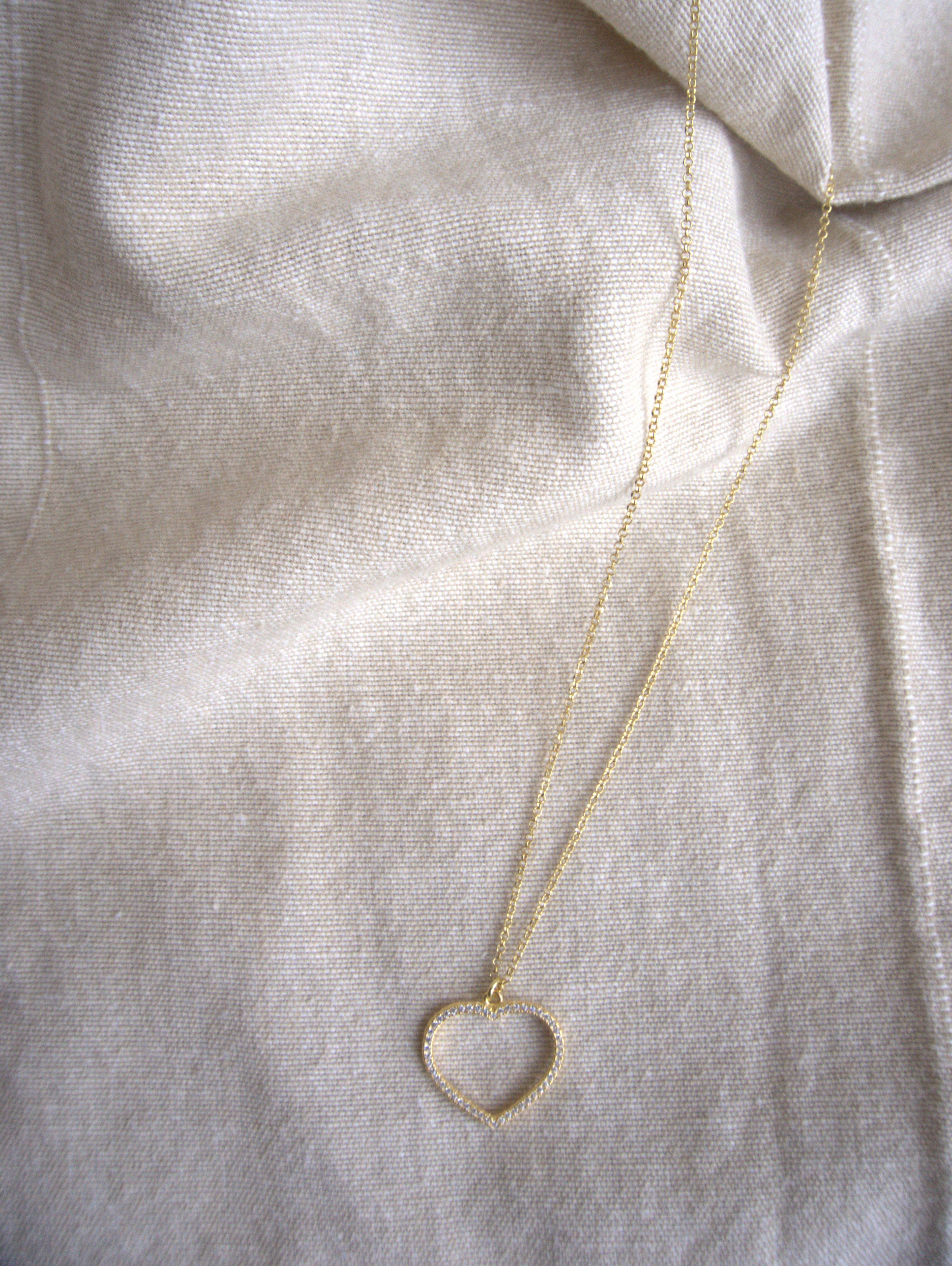 Collana con cuore grande e zirconi trasparenti - oro giallo