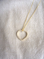 Collana con cuore grande e zirconi trasparenti - oro giallo