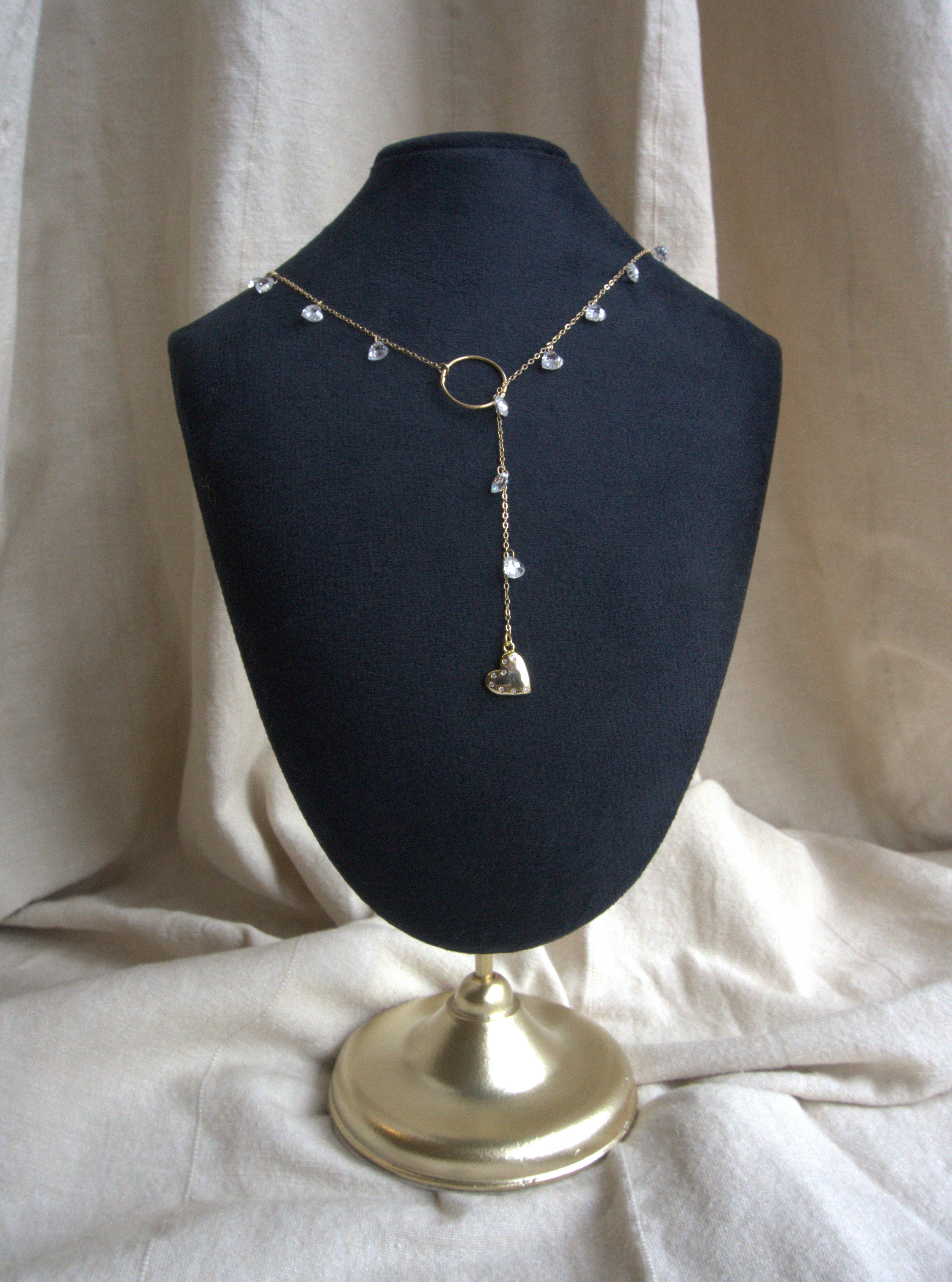 Collana lunga Ciondolini con cuori di zirconi trasparenti - oro giallo