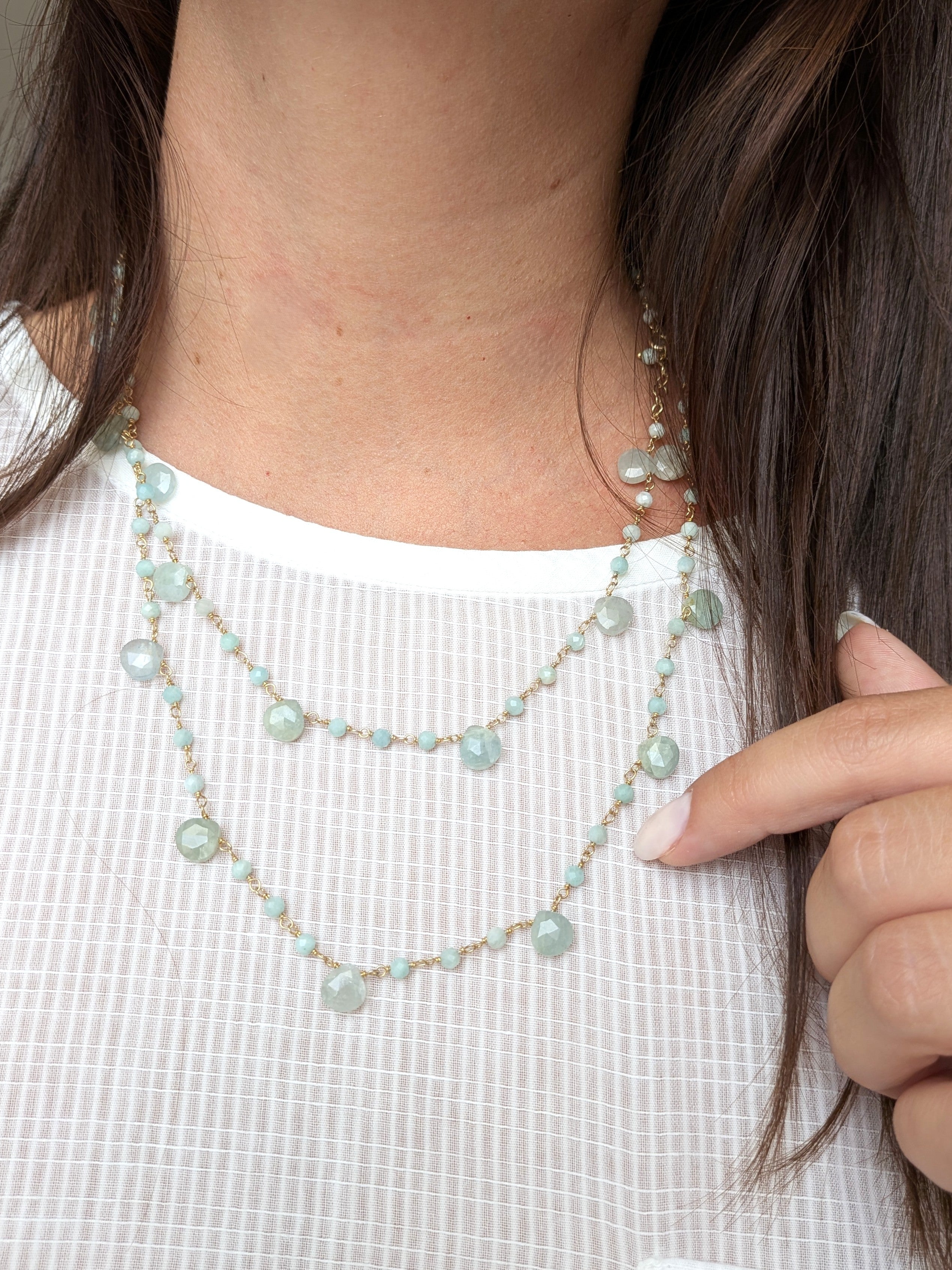 Collana Rosario lunga con pietre a goccia - Amazzonite