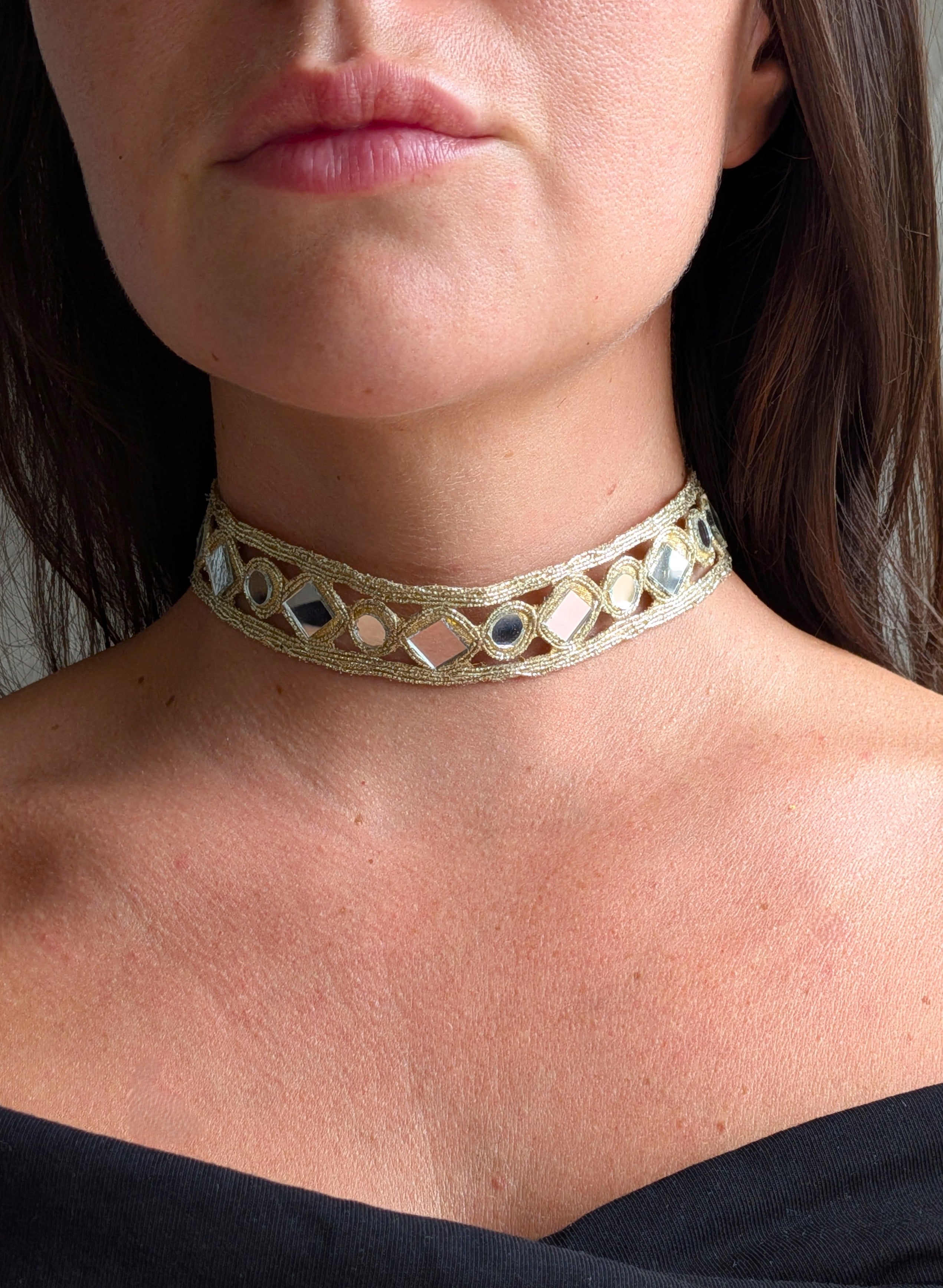 Collana Choker Rombi e Cerchi - Oro