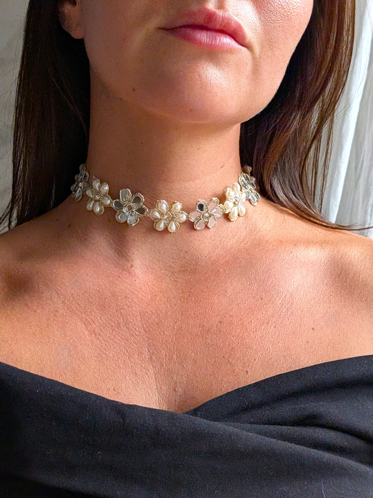 Collana Margherite - oro chiaro e perline