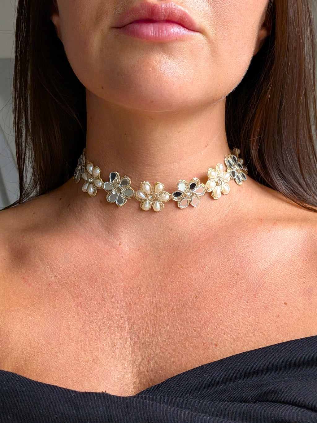 Collana Margherite - oro chiaro e perline