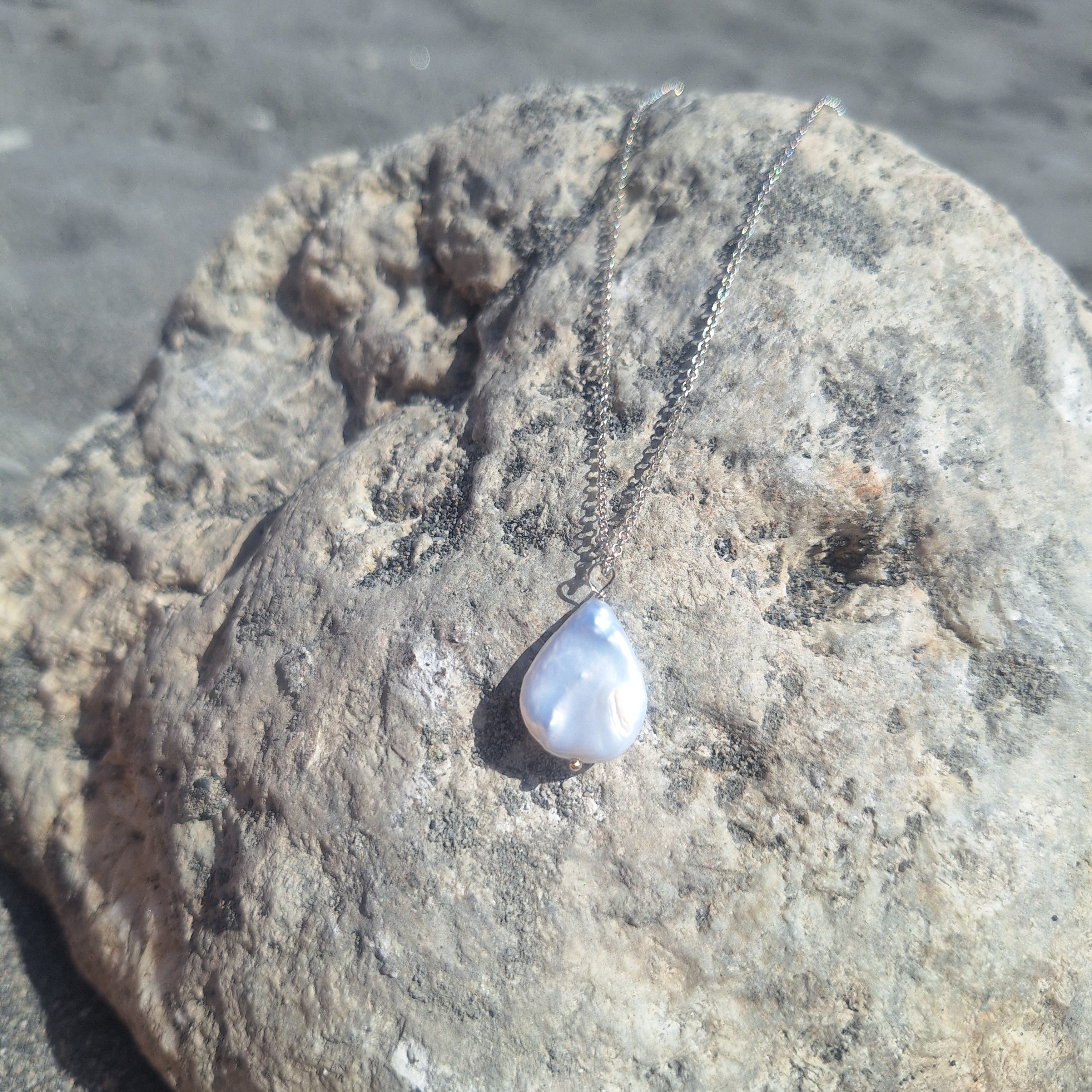 Perla Bianca a goccia - argento bianco