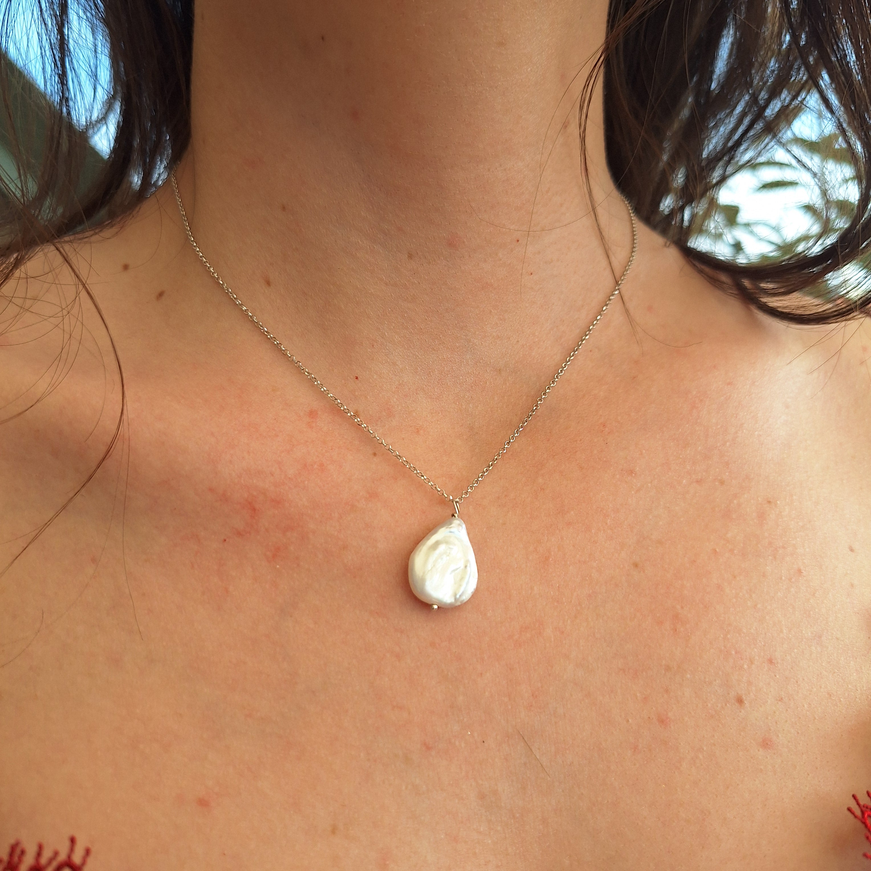 Perla Bianca a goccia - argento bianco