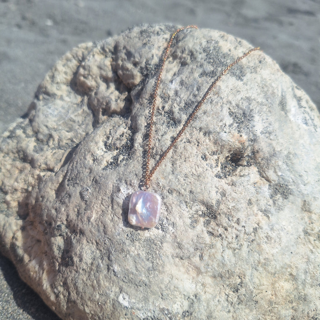 Perla Quadrata - argento placcato oro rosa maglia fina