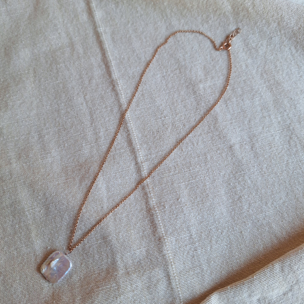 Perla Quadrata - argento placcato oro rosa maglia fina