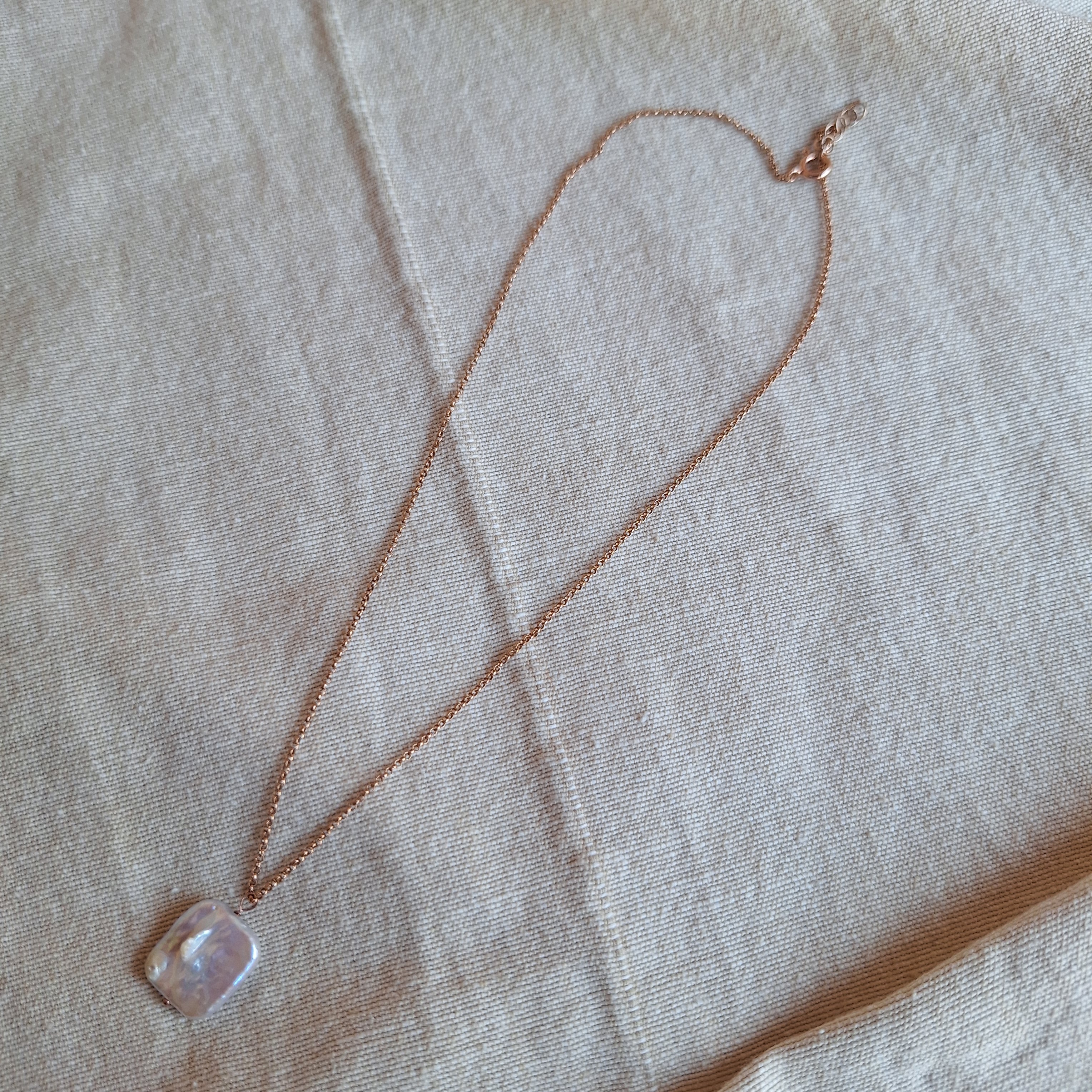 Perla Quadrata - argento placcato oro rosa maglia fina