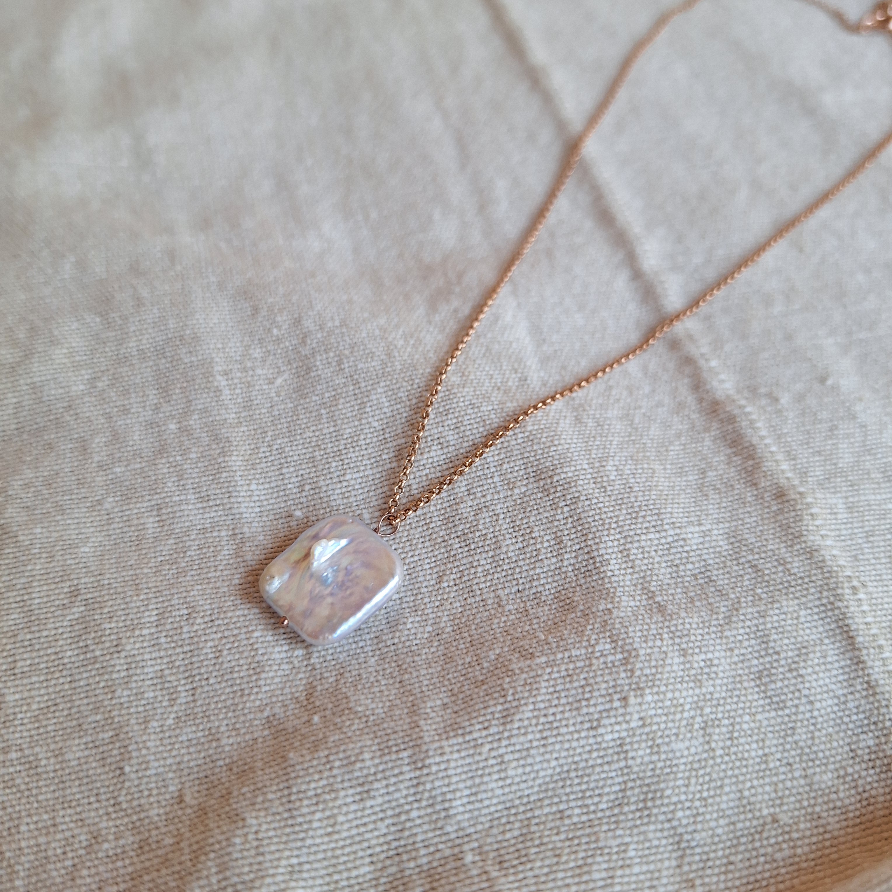 Perla Quadrata - argento placcato oro rosa maglia fina