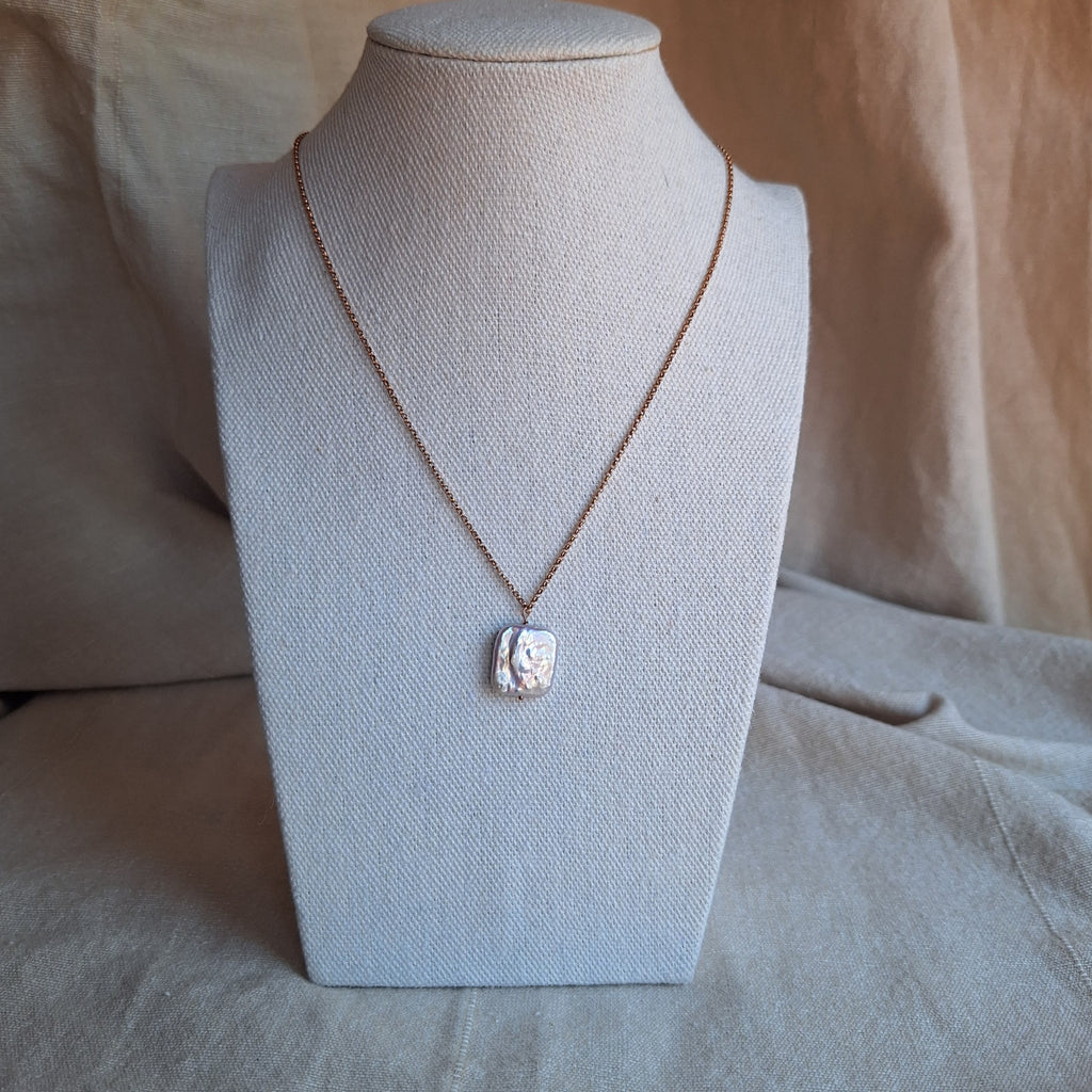 Perla Quadrata - argento placcato oro rosa maglia fina