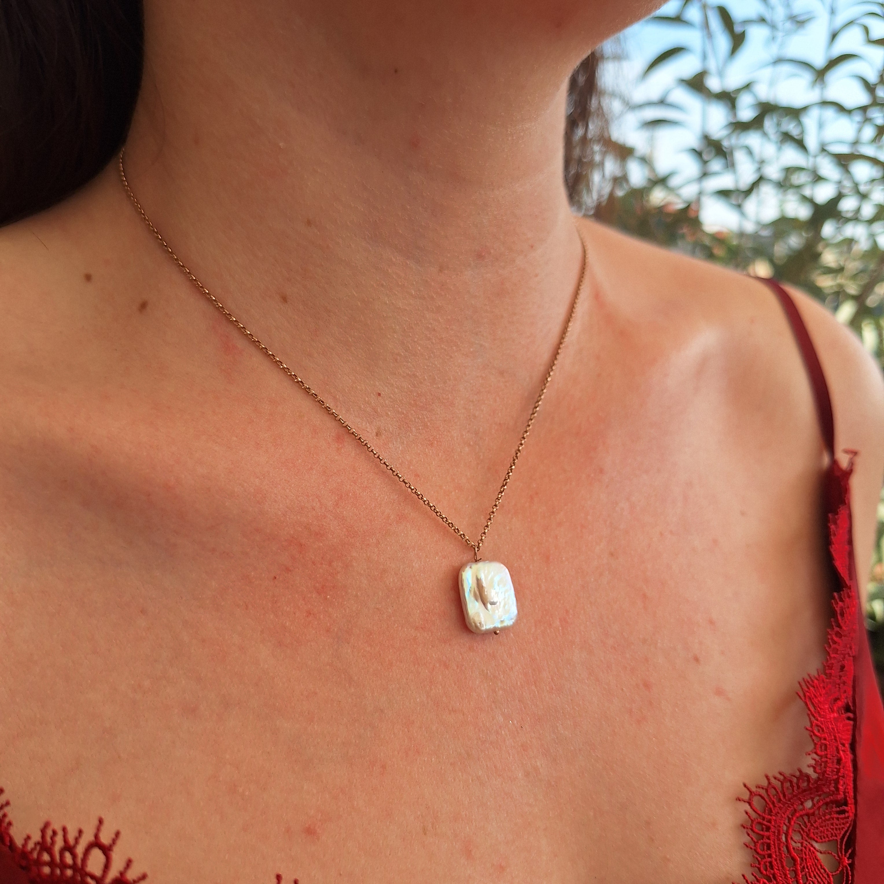 Perla Quadrata - argento placcato oro rosa maglia fina