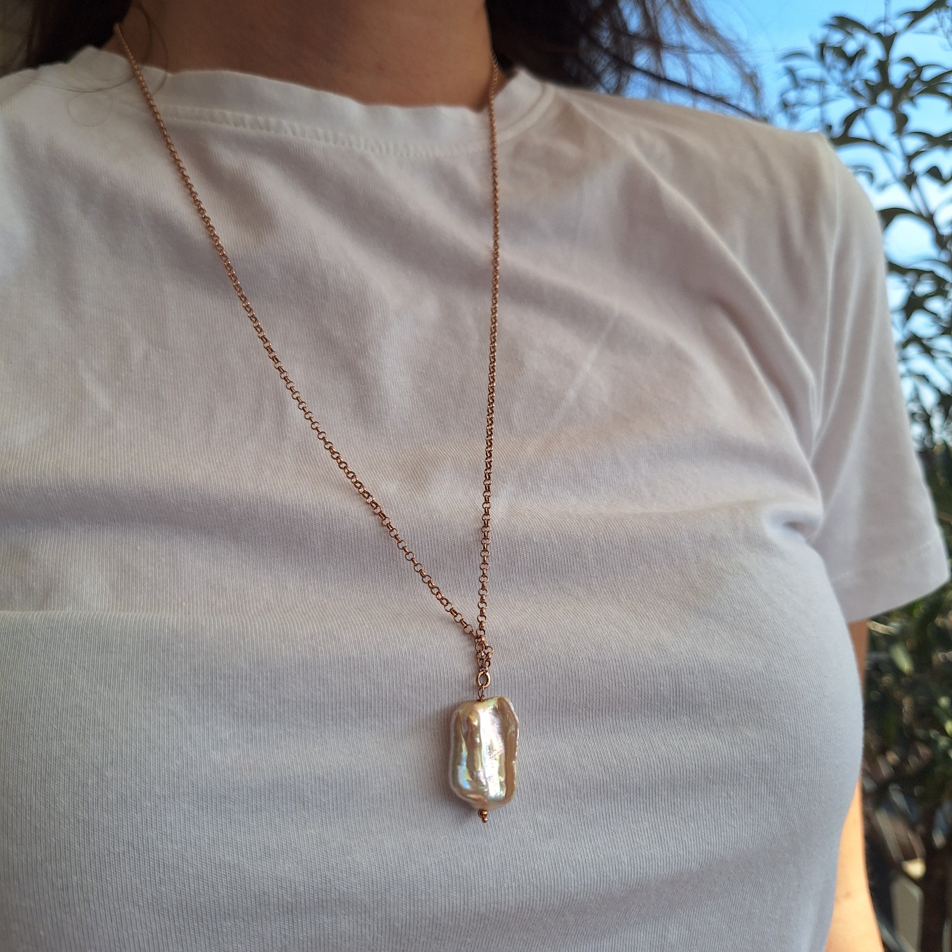 Perla Quadrata - argento placcato oro rosa maglia grossa
