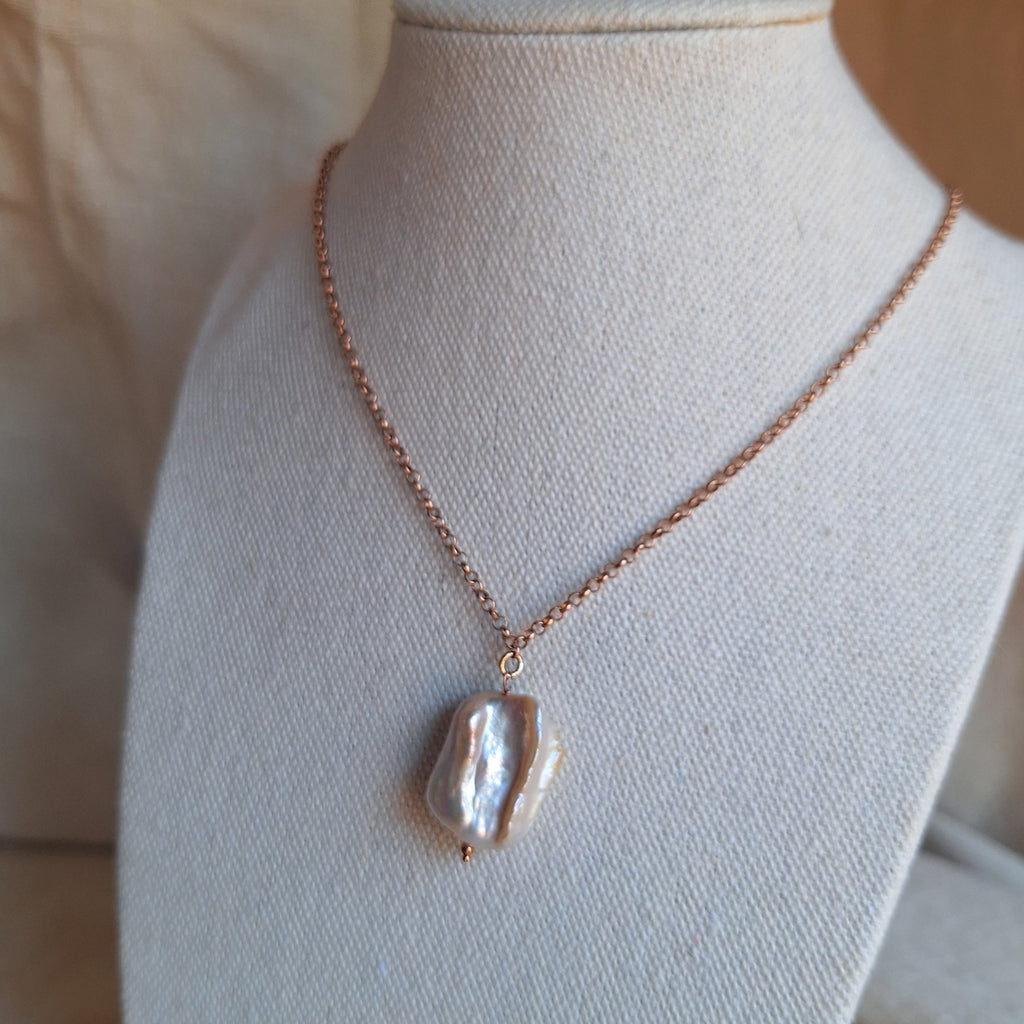 Perla Quadrata - argento placcato oro rosa maglia grossa