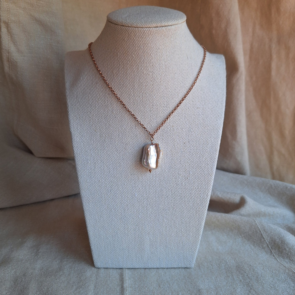 Perla Quadrata - argento placcato oro rosa maglia grossa