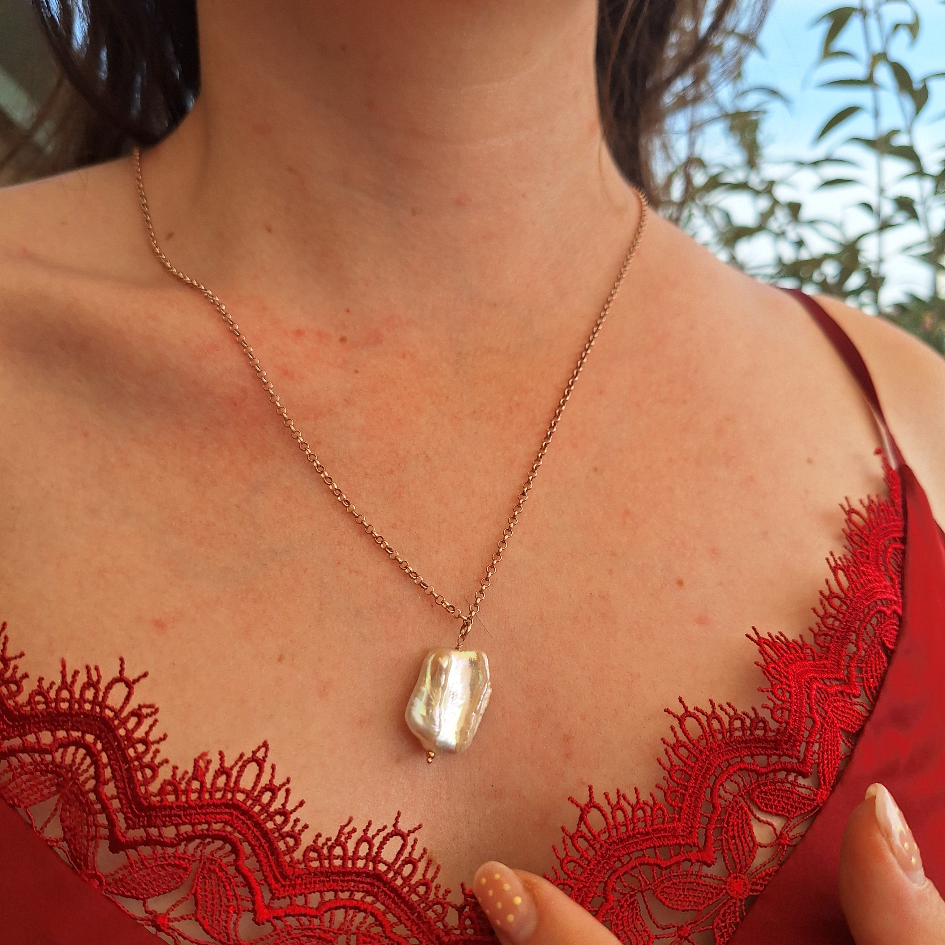 Perla Quadrata - argento placcato oro rosa maglia grossa