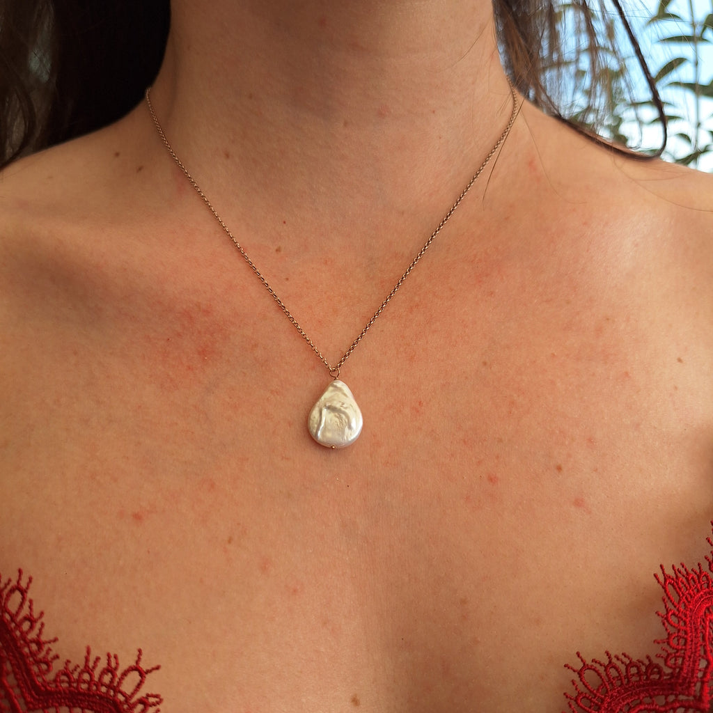 Perla Bianca a goccia - argento placcato oro rosa