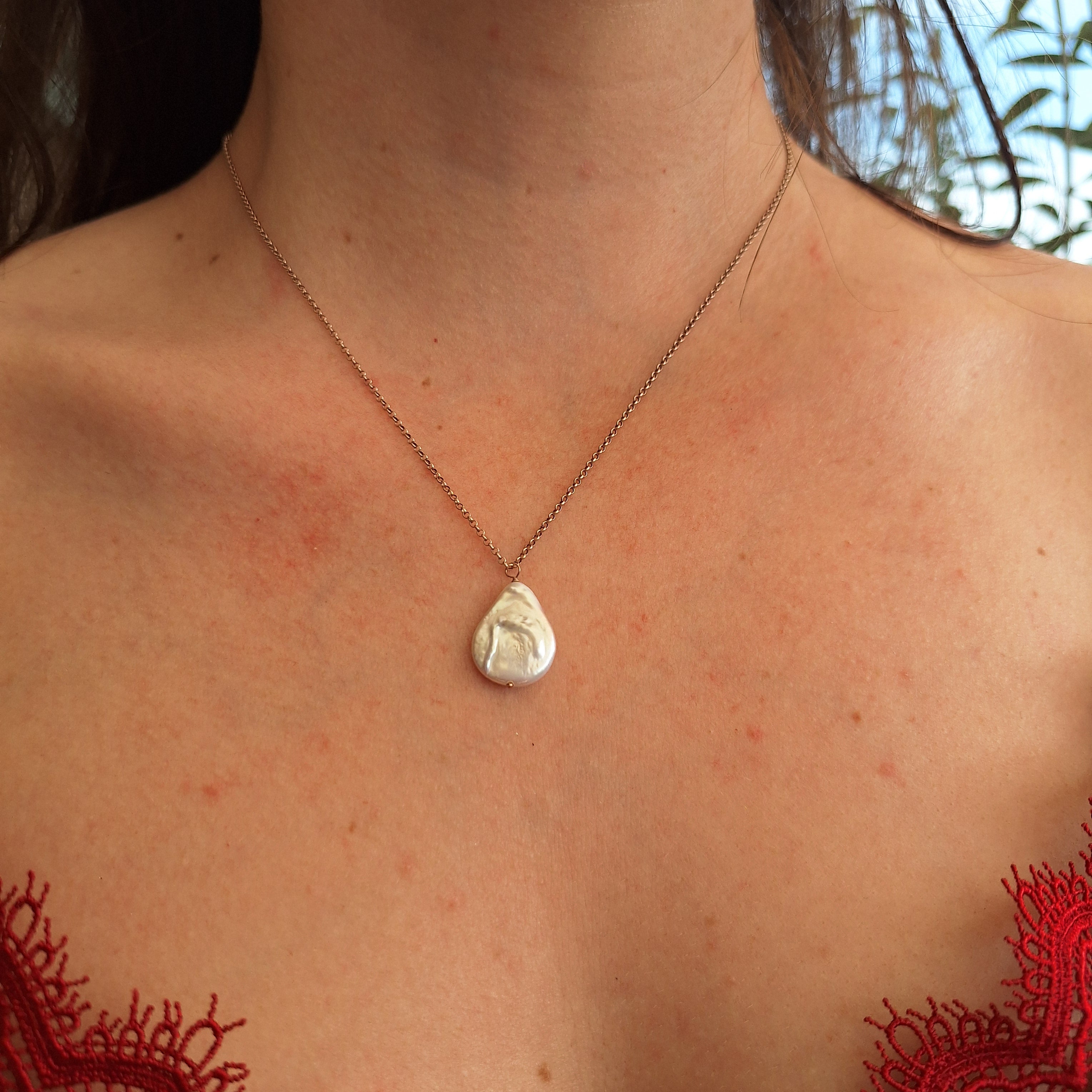 Perla Bianca a goccia - argento placcato oro rosa