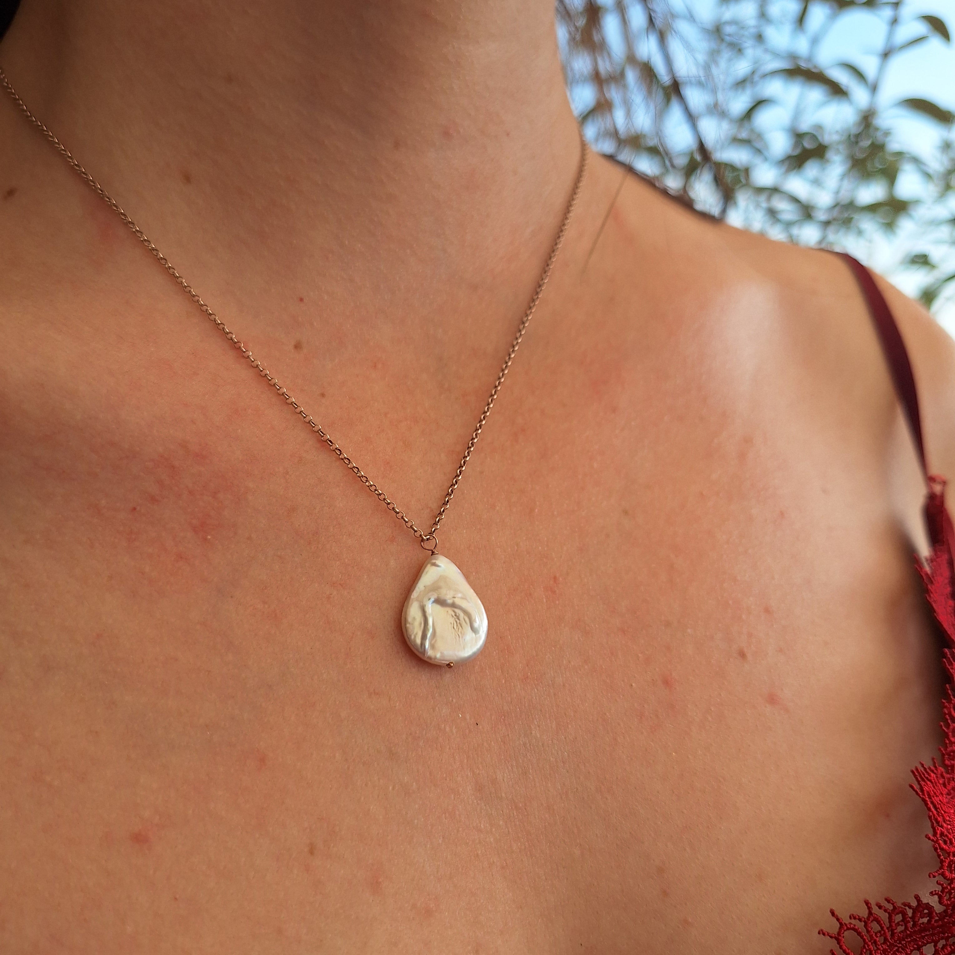 Perla Bianca a goccia - argento placcato oro rosa