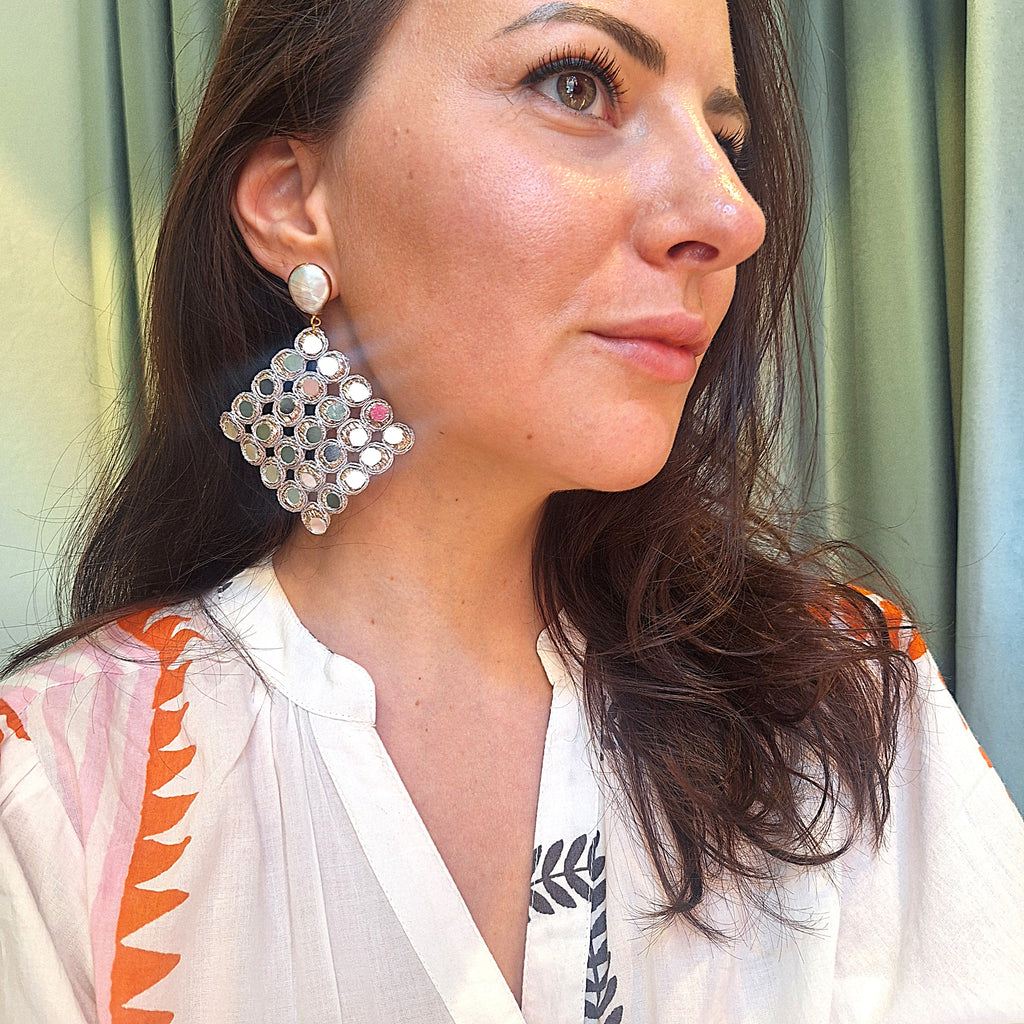 Orecchini Delhi - Perla e Rombo pendente