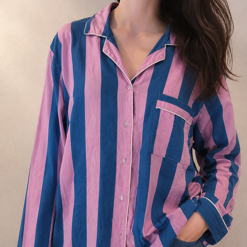 Camicia - Righe malva e blu