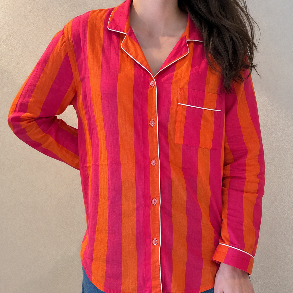 Camicia - Righe arancioni e fucsia