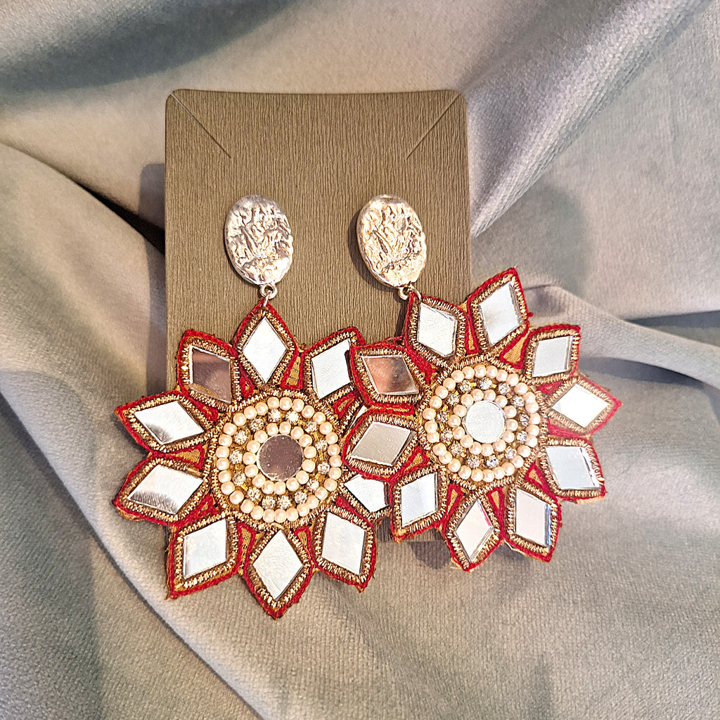 Orecchini Delhi - Fiore rosso pendente