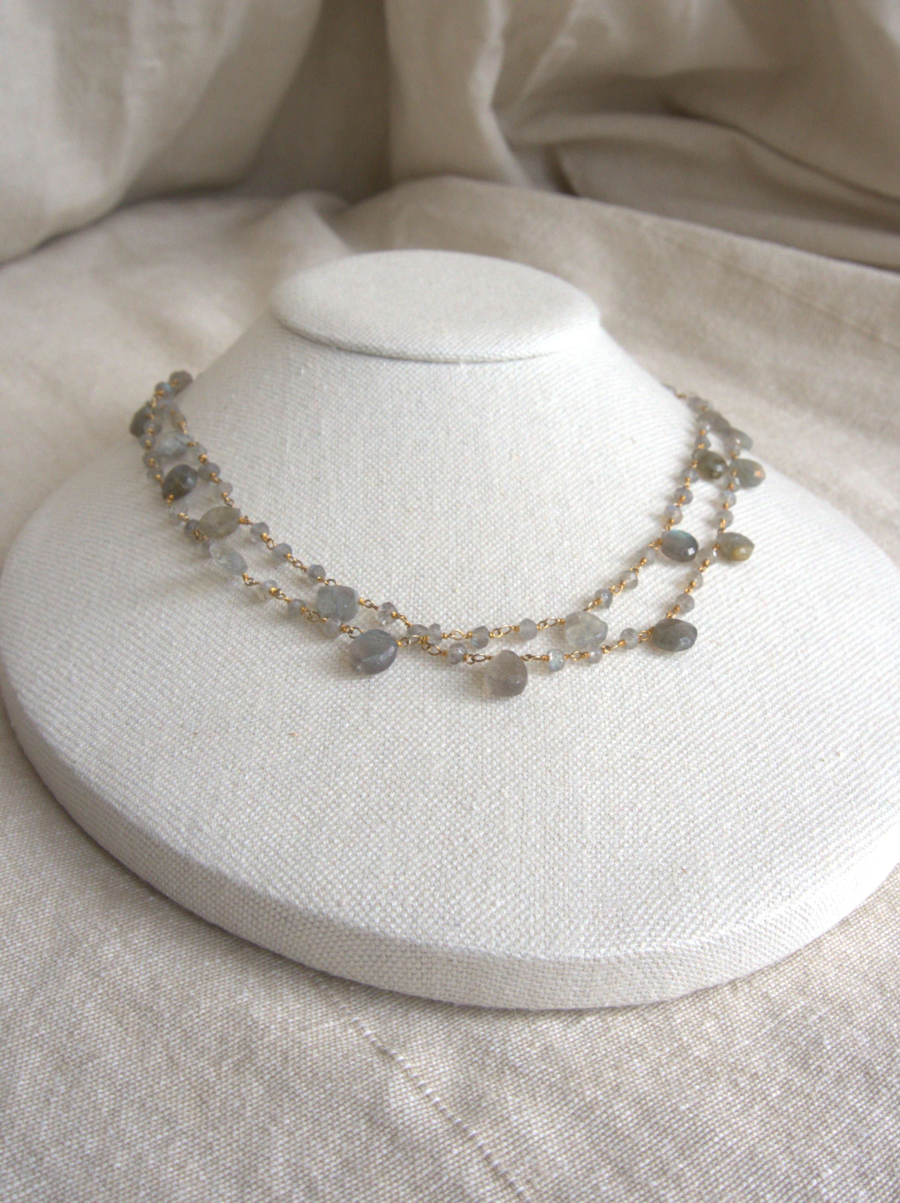 Collana Rosario lunga con pietre a goccia - labradorite