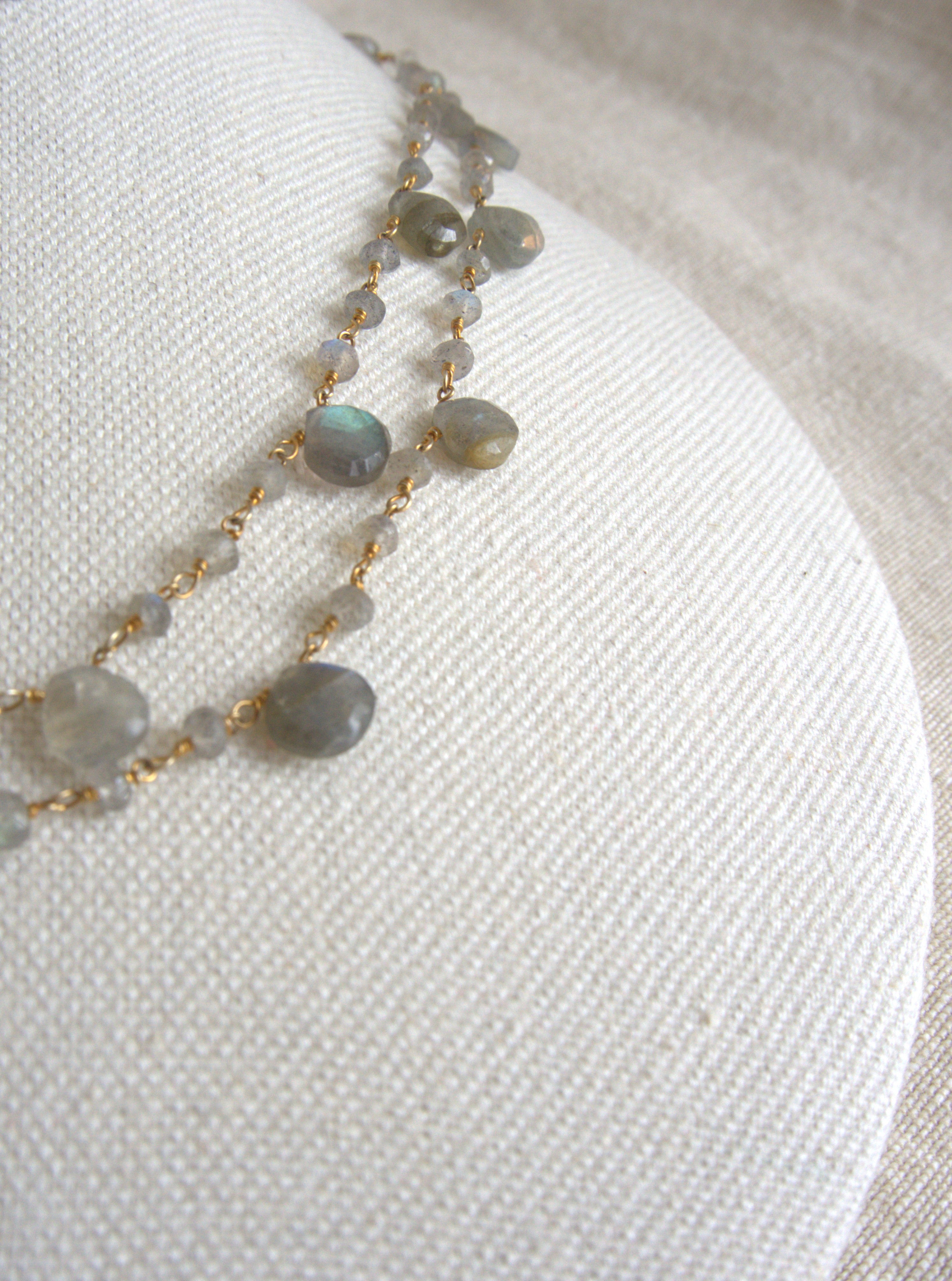 Collana Rosario lunga con pietre a goccia - labradorite