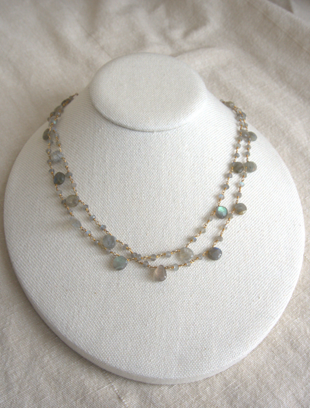 Collana Rosario lunga con pietre a goccia - labradorite